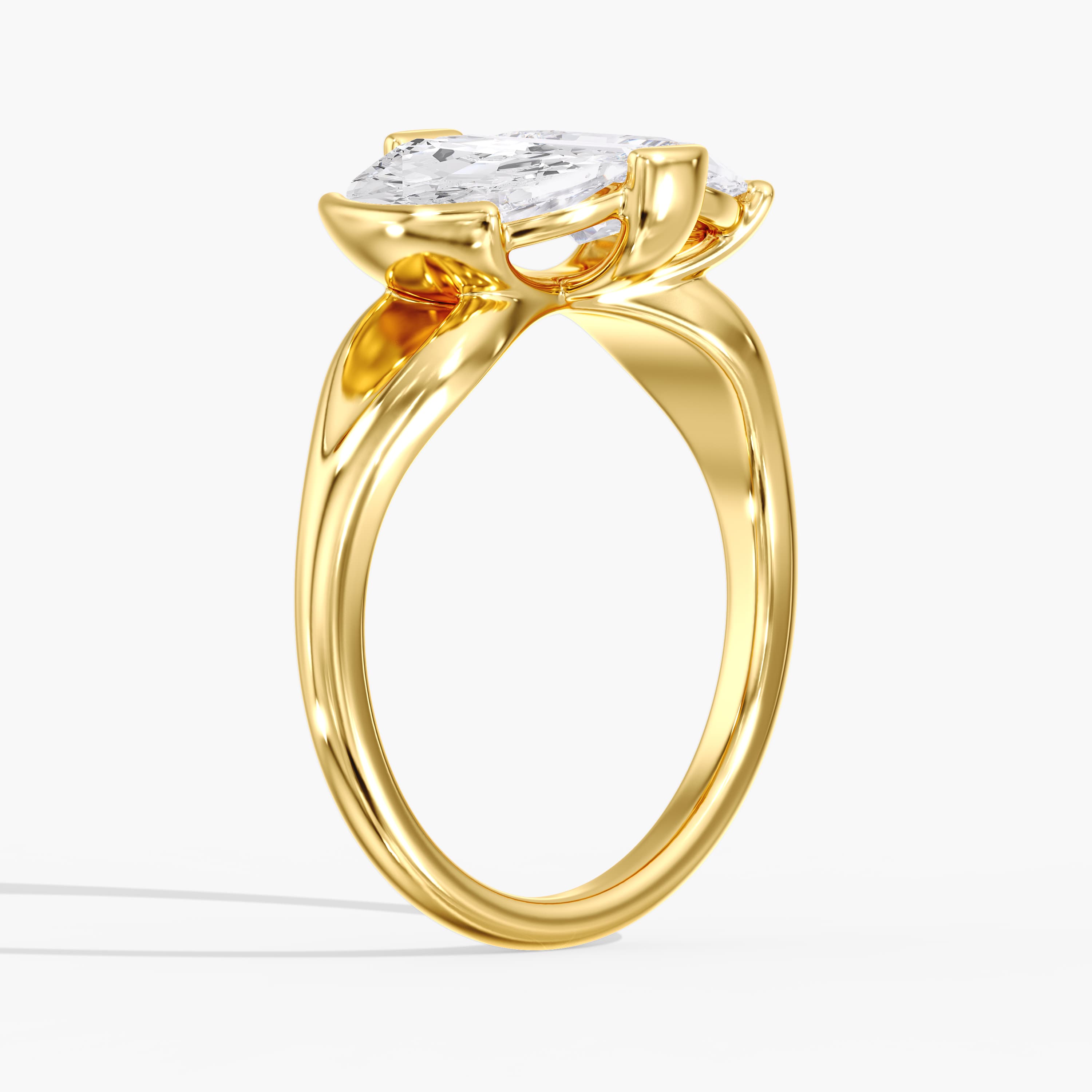Lab Diamond 3-Stone Half Moon Ring 3 Ctw (3 ct. tw.), Angle view in yellow gold