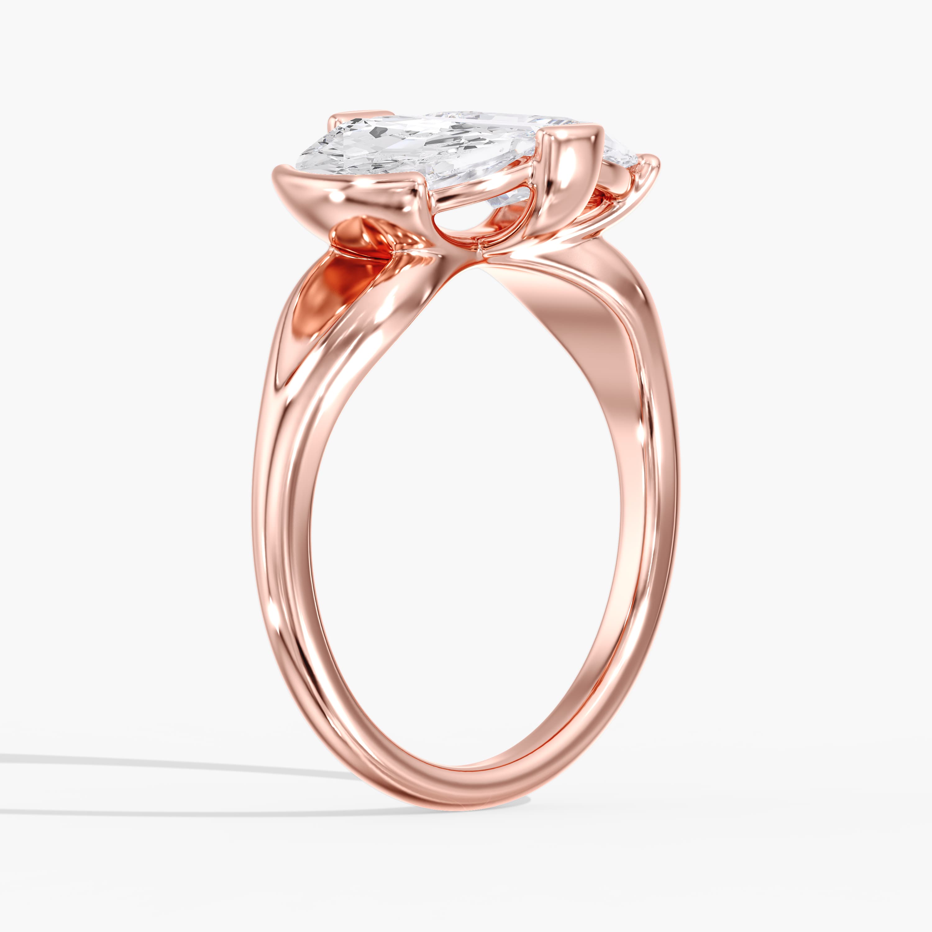 Lab Diamond 3-Stone Half Moon Ring 3 Ctw (3 ct. tw.), Angle view in rose gold