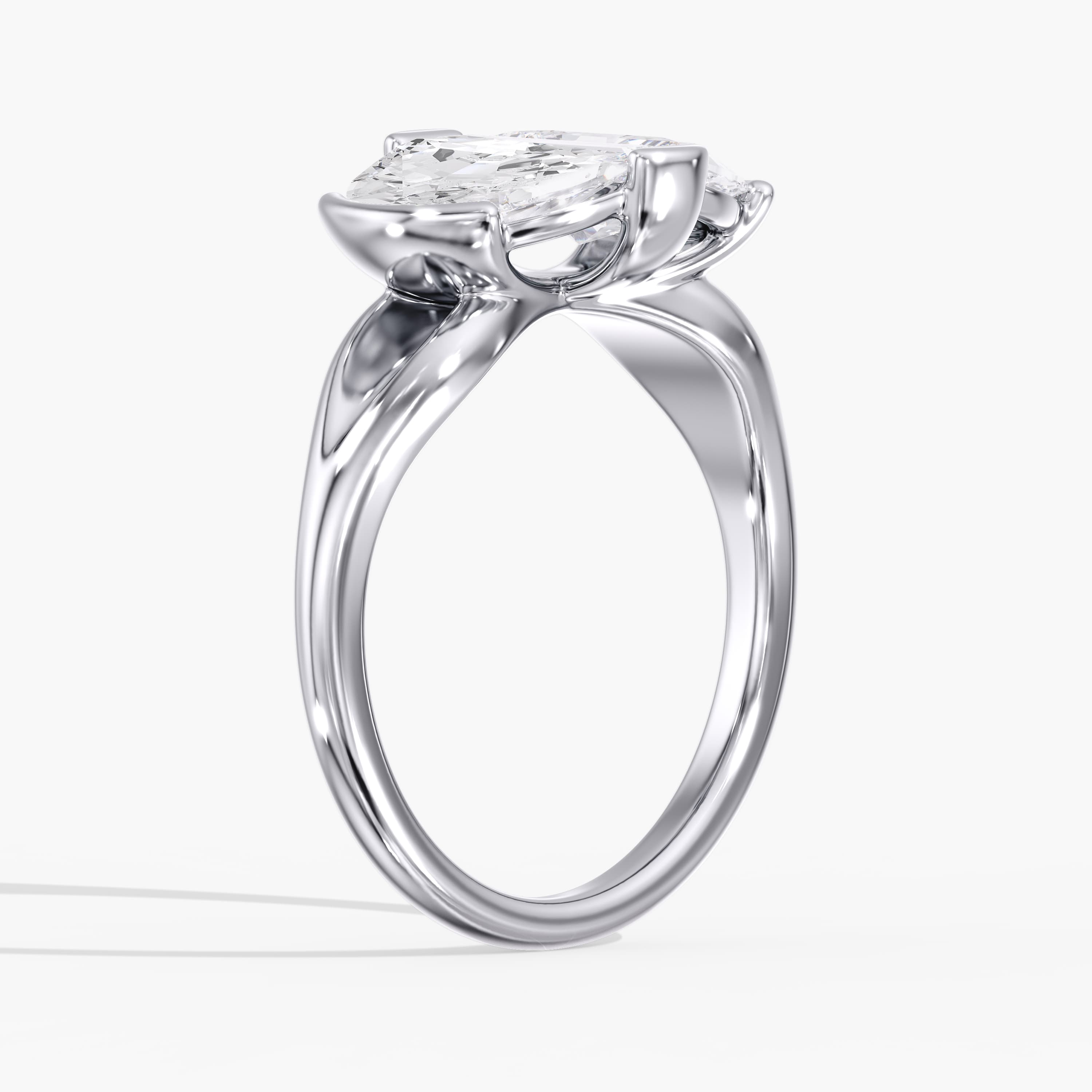 Lab Diamond 3-Stone Half Moon Ring 3 Ctw (3 ct. tw.), Angle view in white gold or platinum