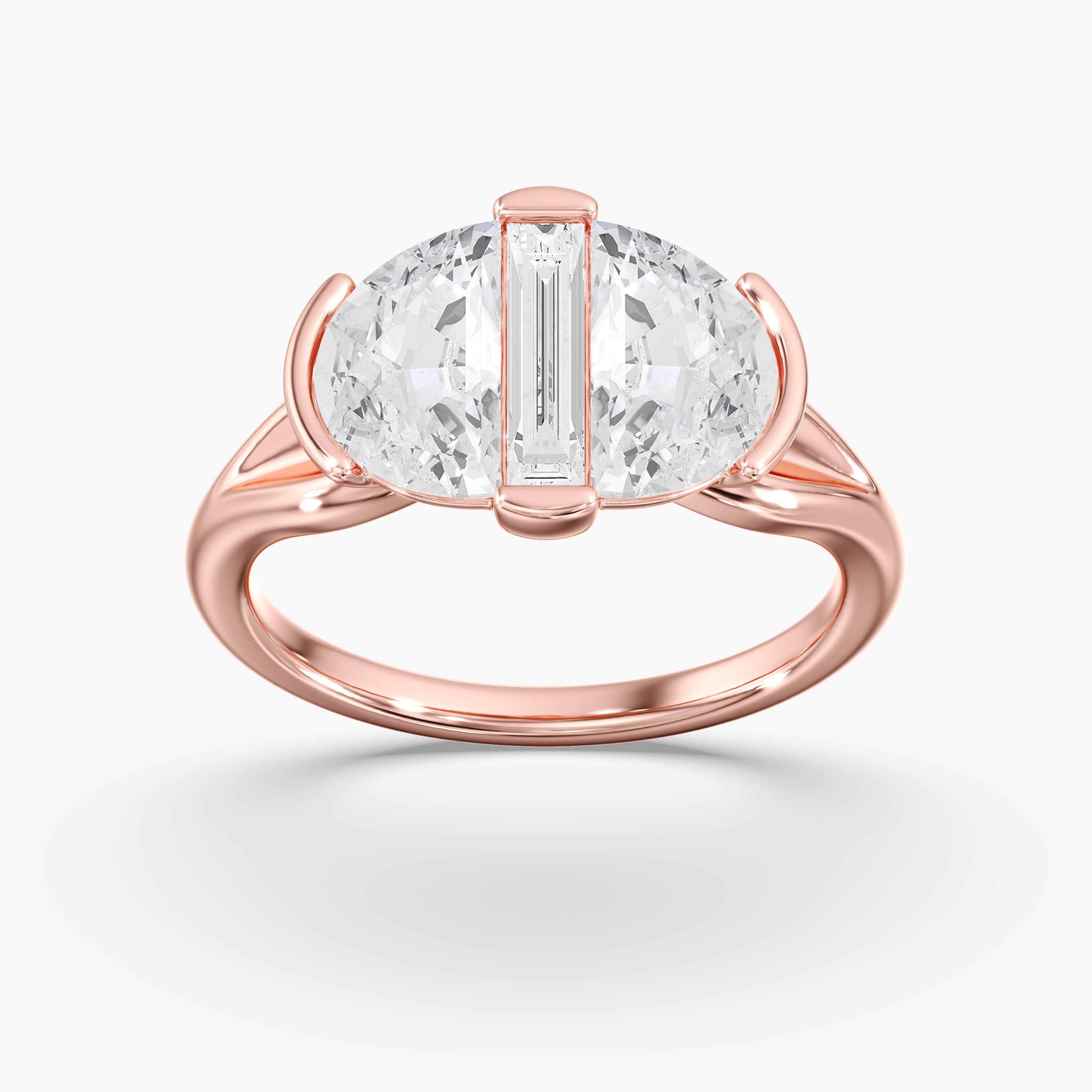 Lab Diamond 3-Stone Half Moon Ring 3 Ctw (3 ct. tw.), On hand view in rose gold