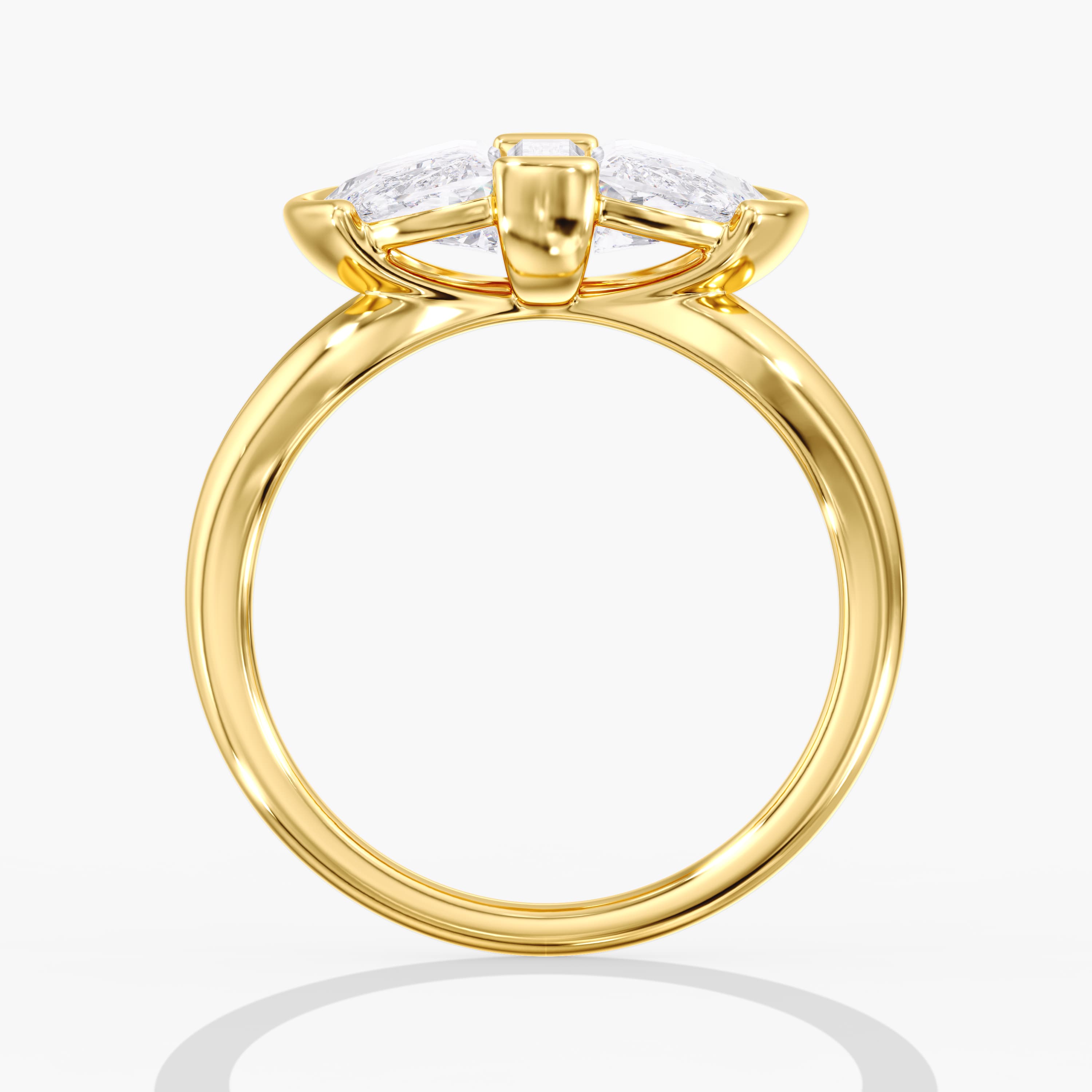 Lab Diamond 3-Stone Half Moon Ring 3 Ctw (3 ct. tw.), Side view in yellow gold