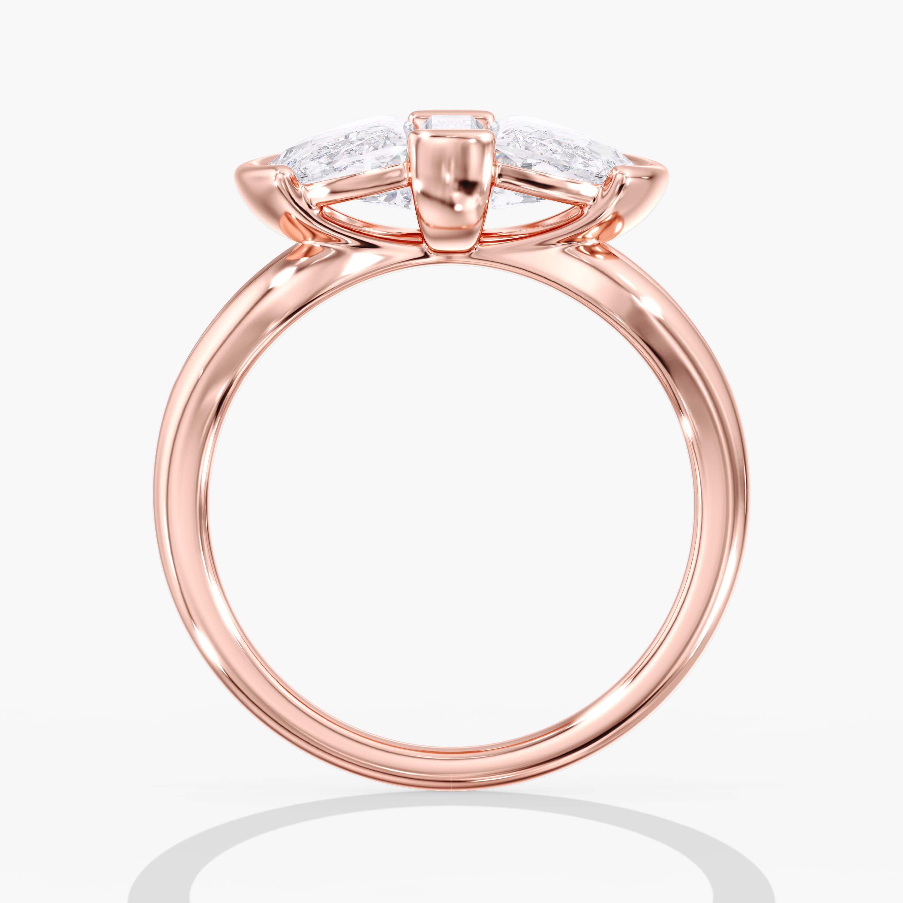 Lab Diamond 3-Stone Half Moon Ring 3 Ctw (3 ct. tw.), Side view in rose gold