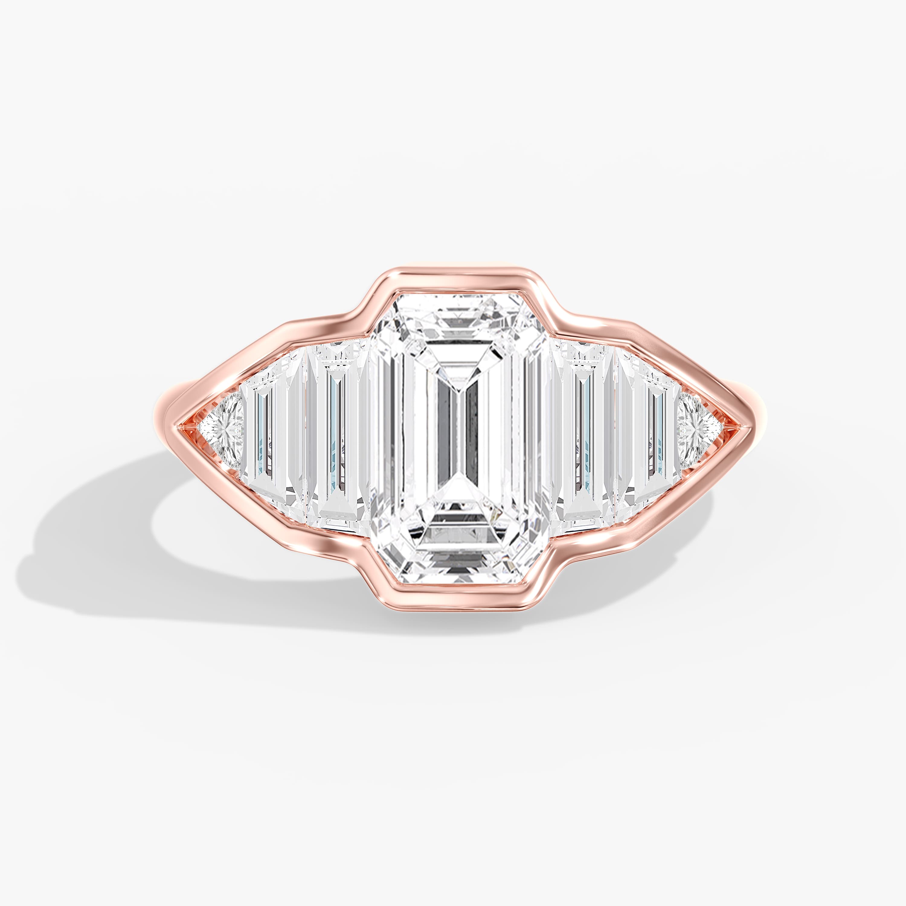 Lab Diamond Emerald Cut & Baguette Ring 4 1/2 Ctw (4 1/2 ct. tw.), Front view in rose gold