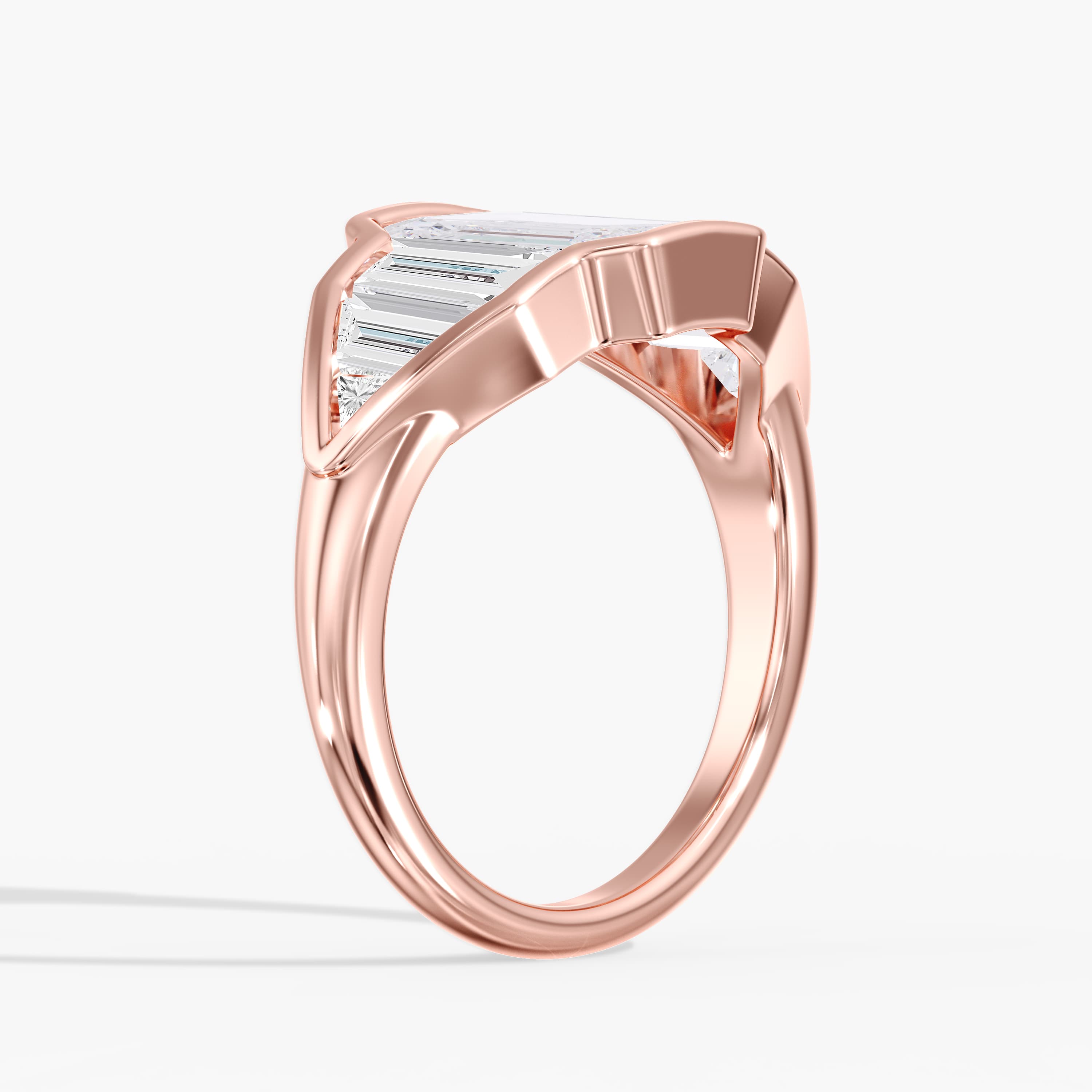 Lab Diamond Emerald Cut & Baguette Ring 4 1/2 Ctw (4 1/2 ct. tw.), Angle view in rose gold