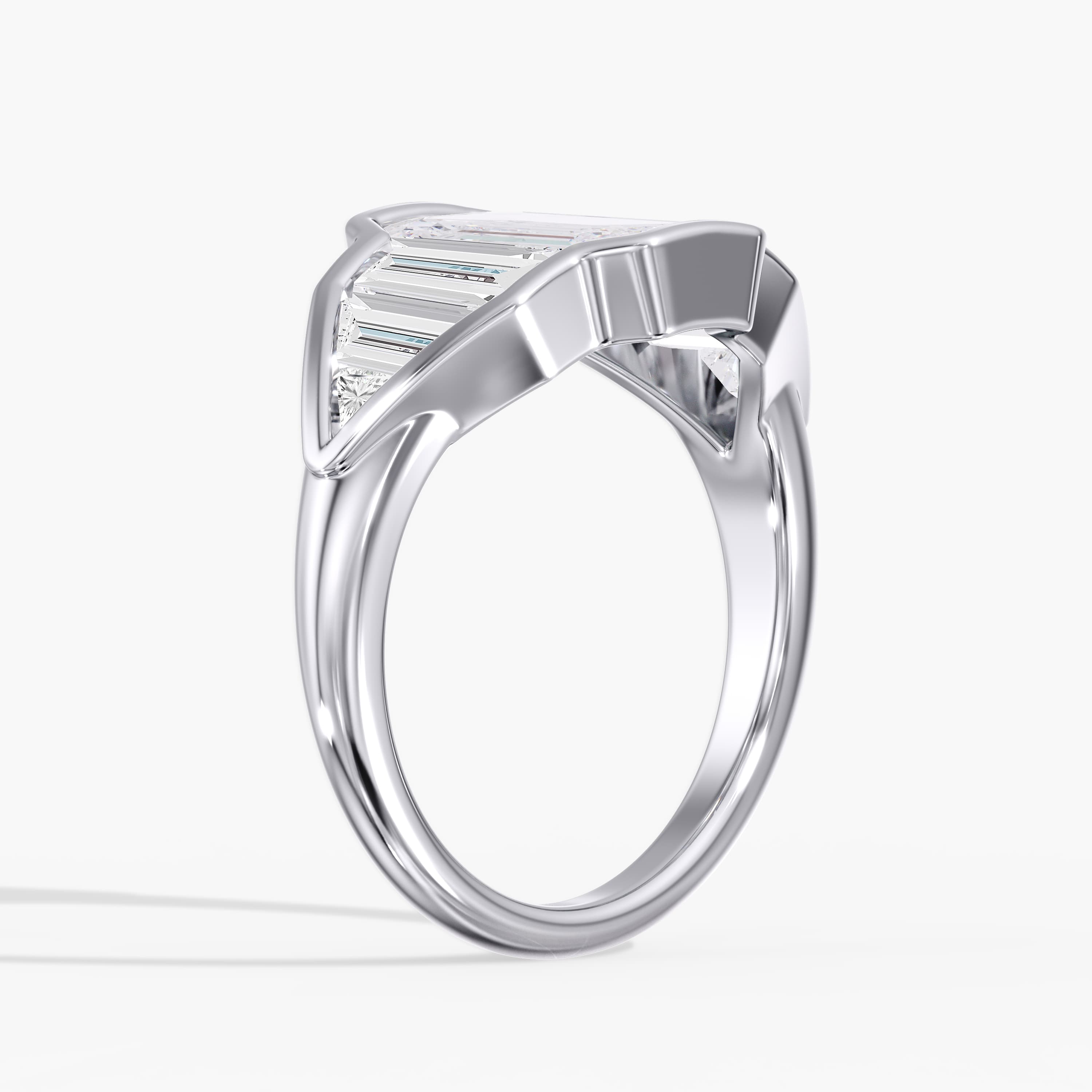 Lab Diamond Emerald Cut & Baguette Ring 4 1/2 Ctw (4 1/2 ct. tw.), Angle view in white gold or platinum