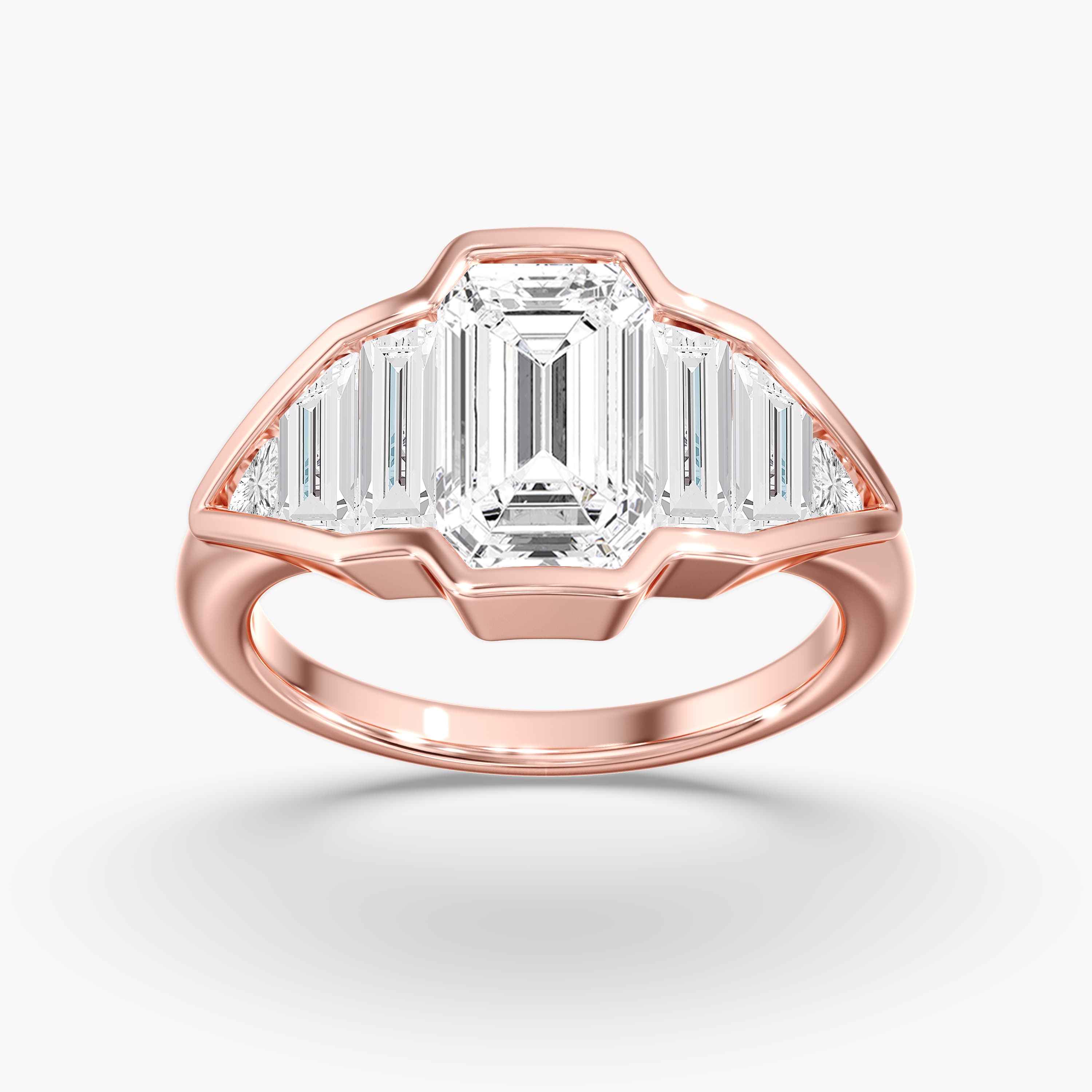 Lab Diamond Emerald Cut & Baguette Ring 4 1/2 Ctw (4 1/2 ct. tw.), On hand view in rose gold