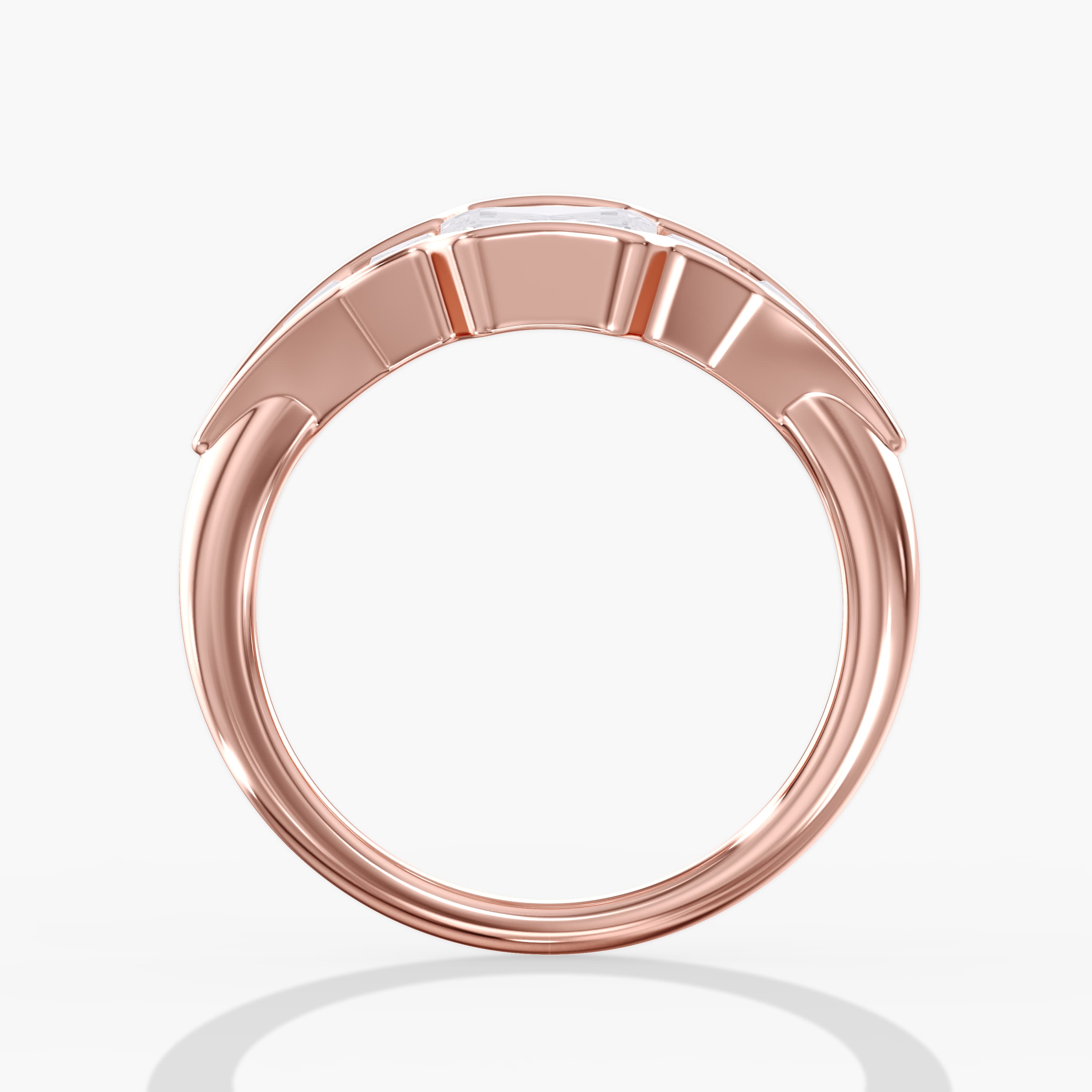 Lab Diamond Emerald Cut & Baguette Ring 4 1/2 Ctw (4 1/2 ct. tw.), Side view in rose gold