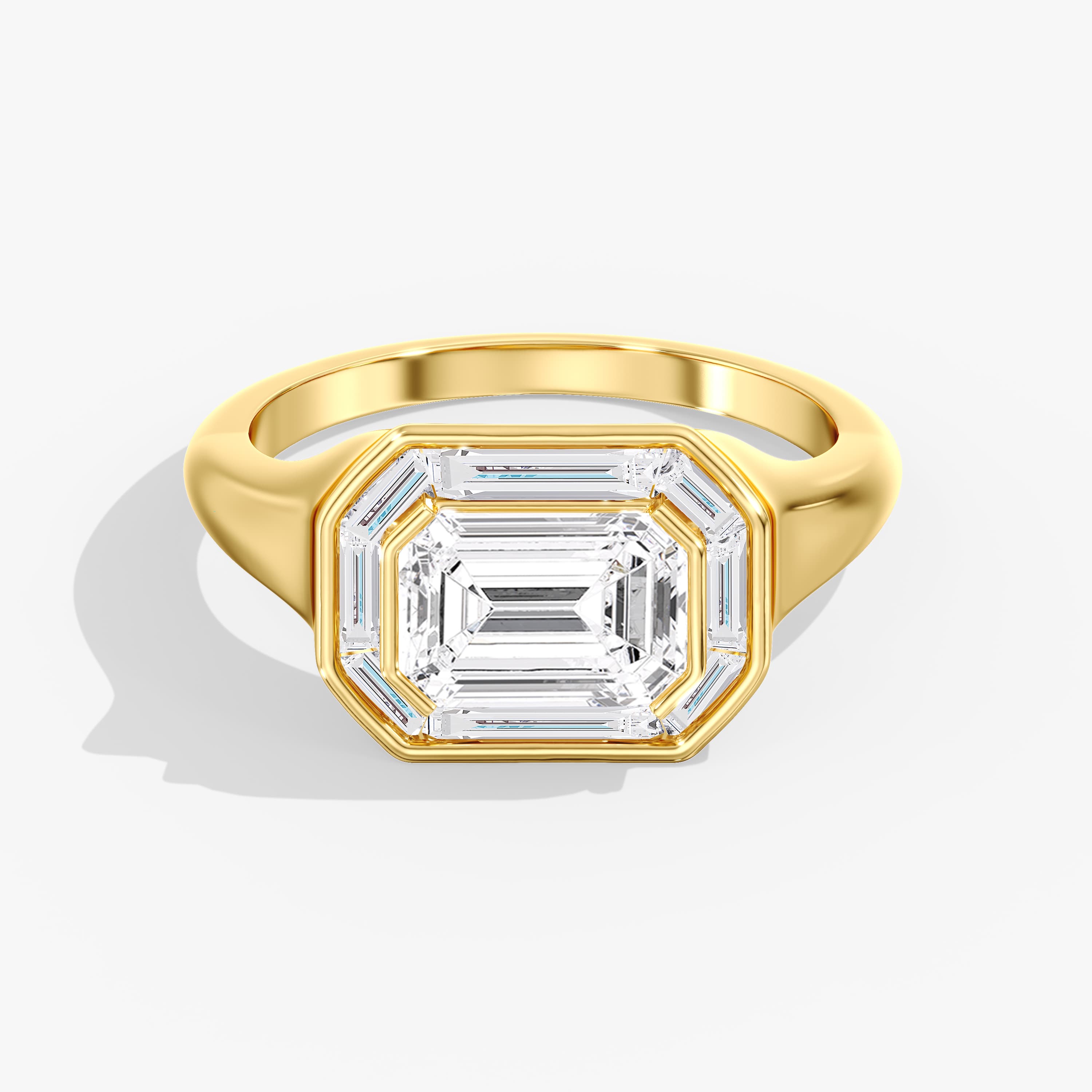 Lab Diamond Emerald Cut Halo Engagement Ring 2 3/4 Ctw., style L0368R, Front view in yellow gold