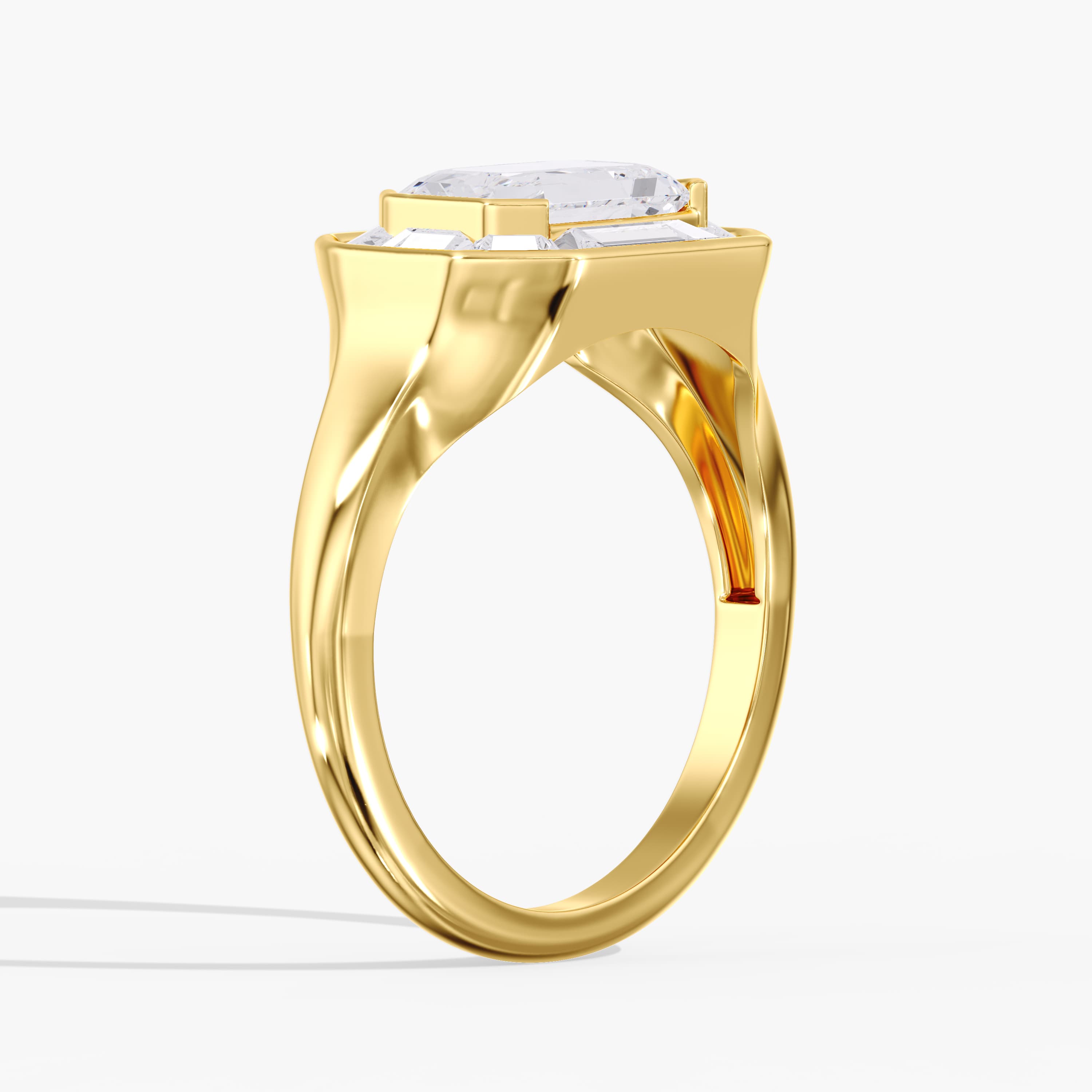 Lab Diamond Emerald Cut Halo Engagement Ring 2 3/4 Ctw., style L0368R, Angle view in yellow gold