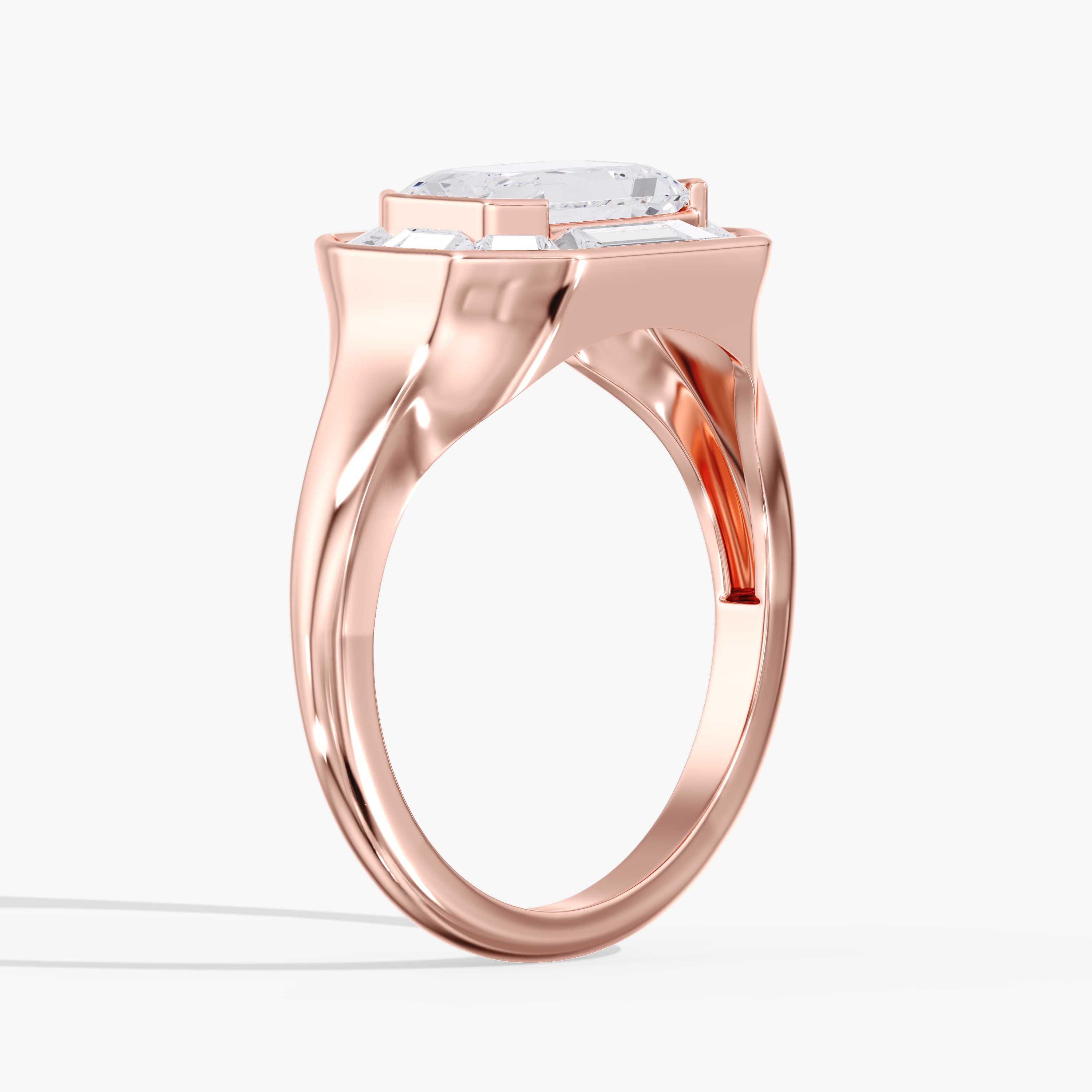 Lab Diamond Emerald Cut Halo Engagement Ring 2 3/4 Ctw., style L0368R, Angle view in rose gold