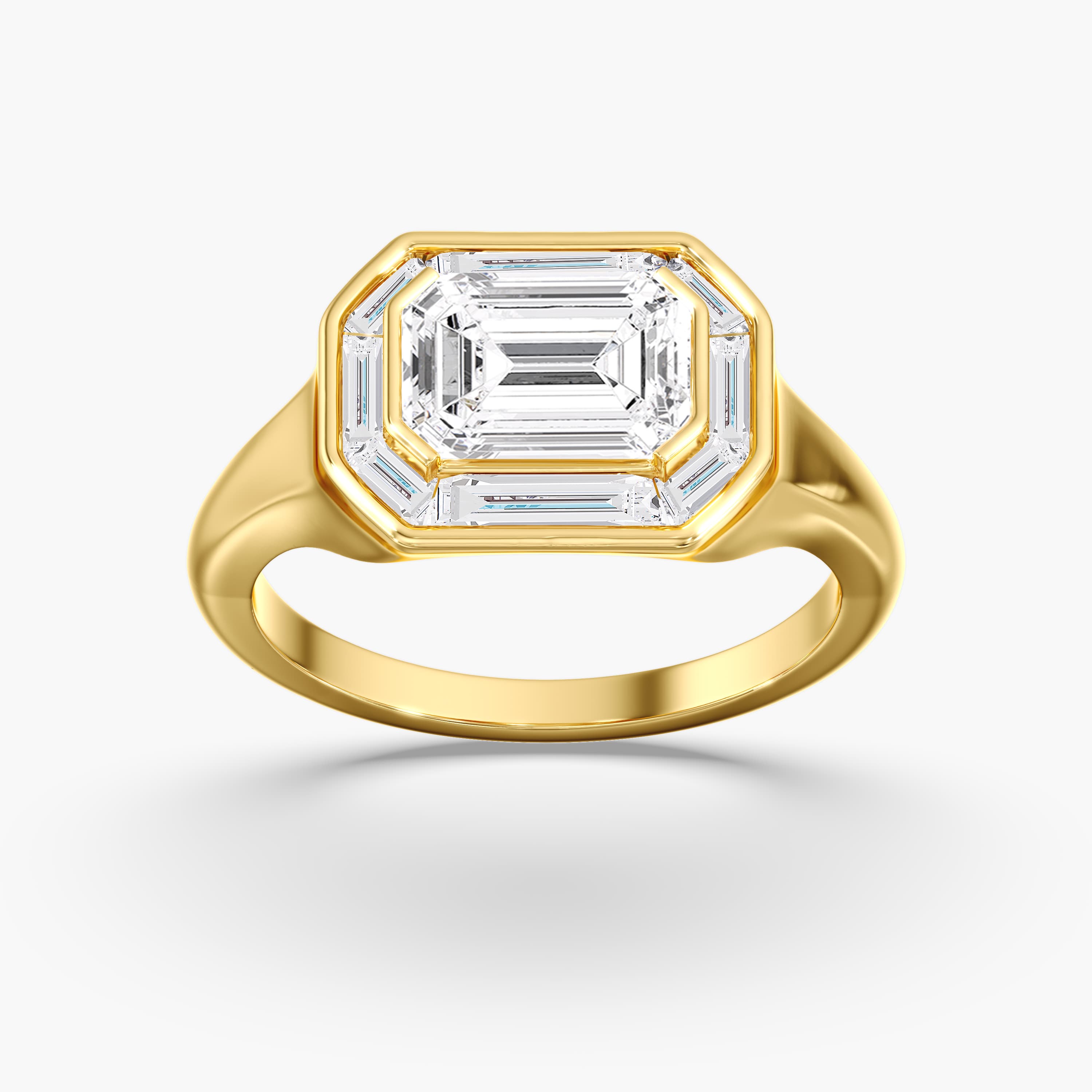Lab Diamond Emerald Cut Halo Engagement Ring 2 3/4 Ctw., style L0368R, On hand view in yellow gold