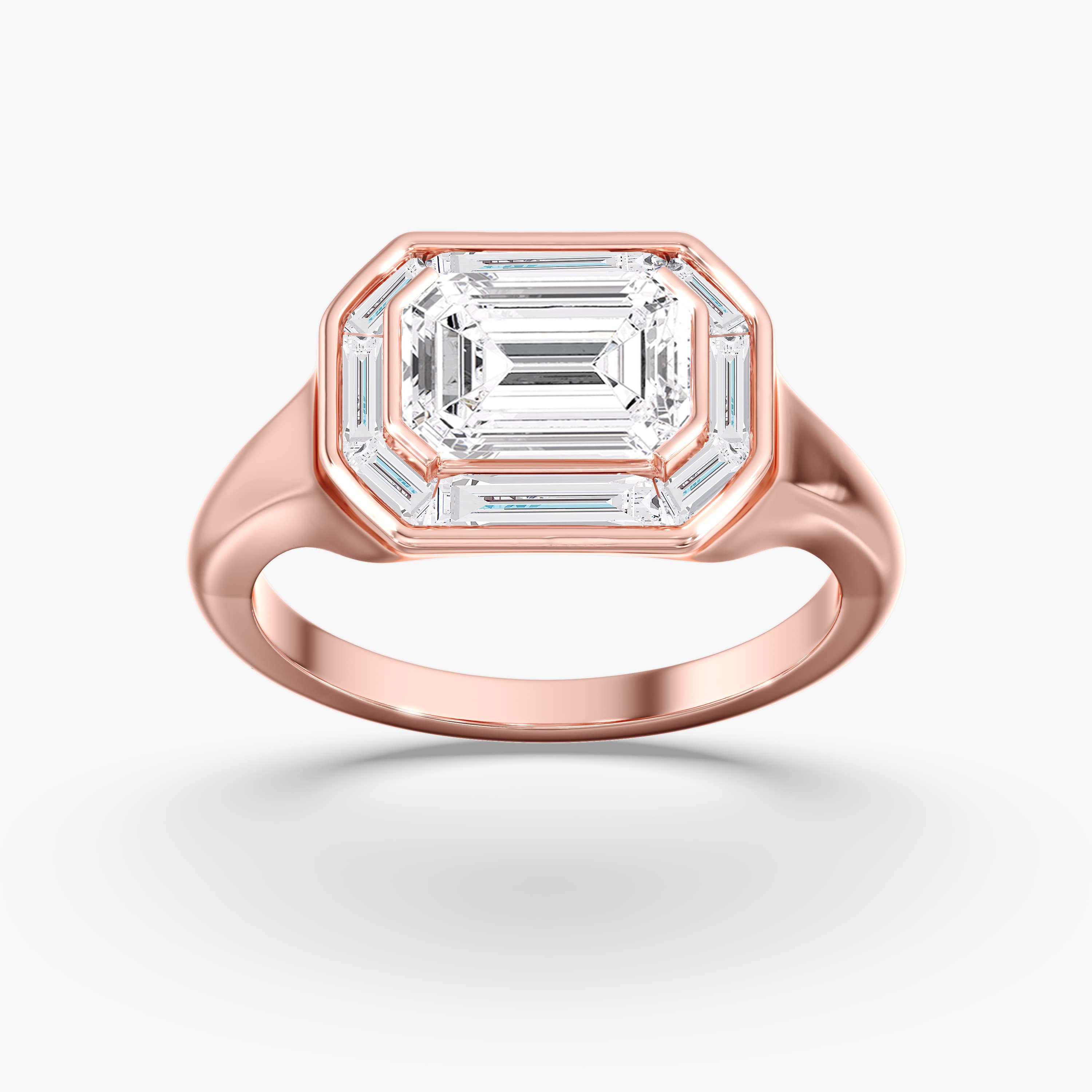 Lab Diamond Emerald Cut Halo Engagement Ring 2 3/4 Ctw., style L0368R, On hand view in rose gold