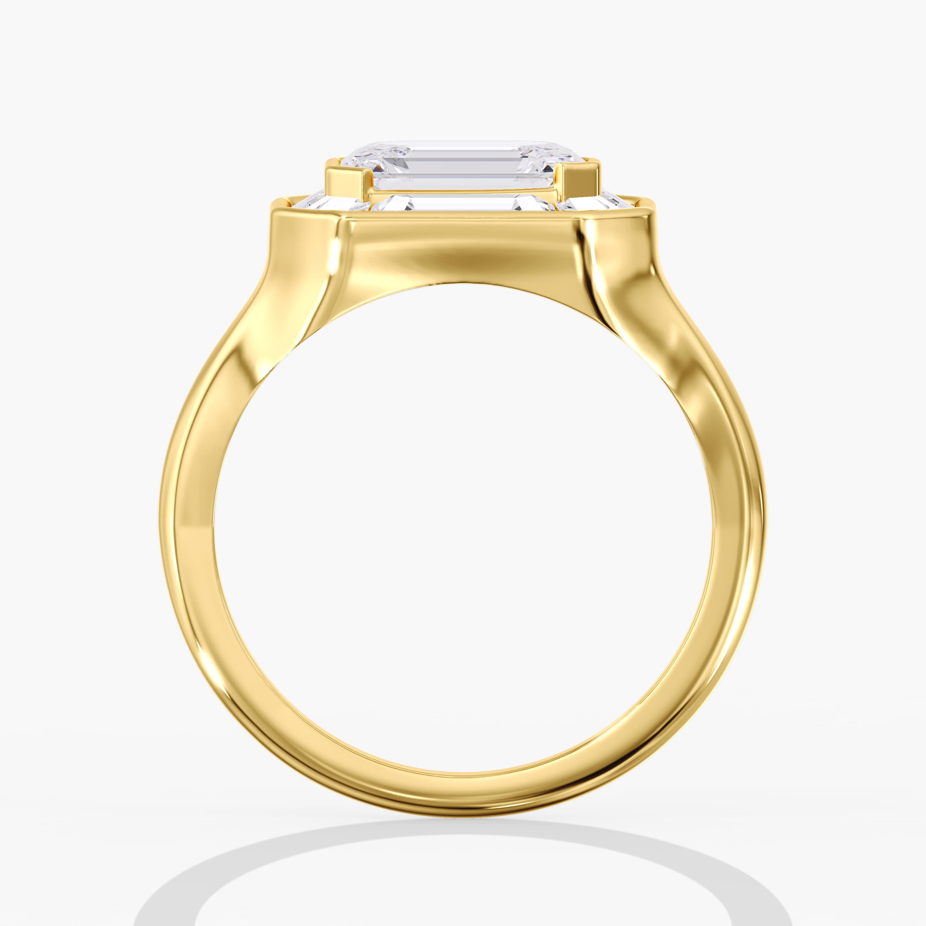 Lab Diamond Emerald Cut Halo Engagement Ring 2 3/4 Ctw., style L0368R, Side view in yellow gold