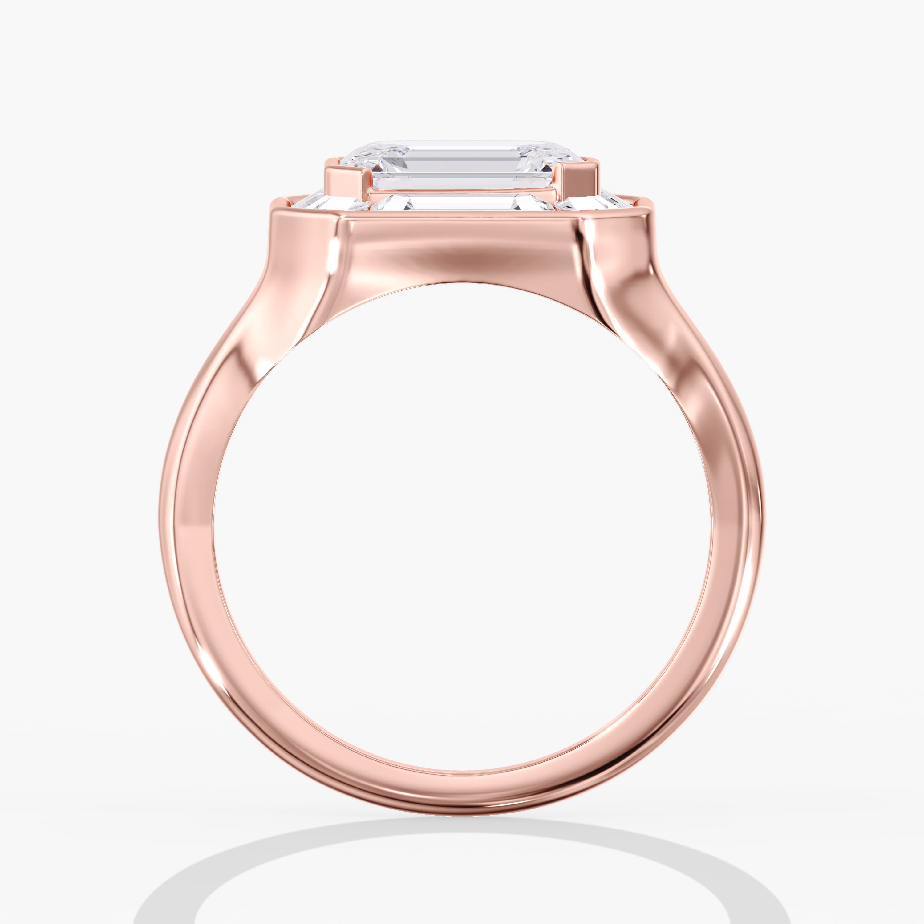 Lab Diamond Emerald Cut Halo Engagement Ring 2 3/4 Ctw., style L0368R, Side view in rose gold