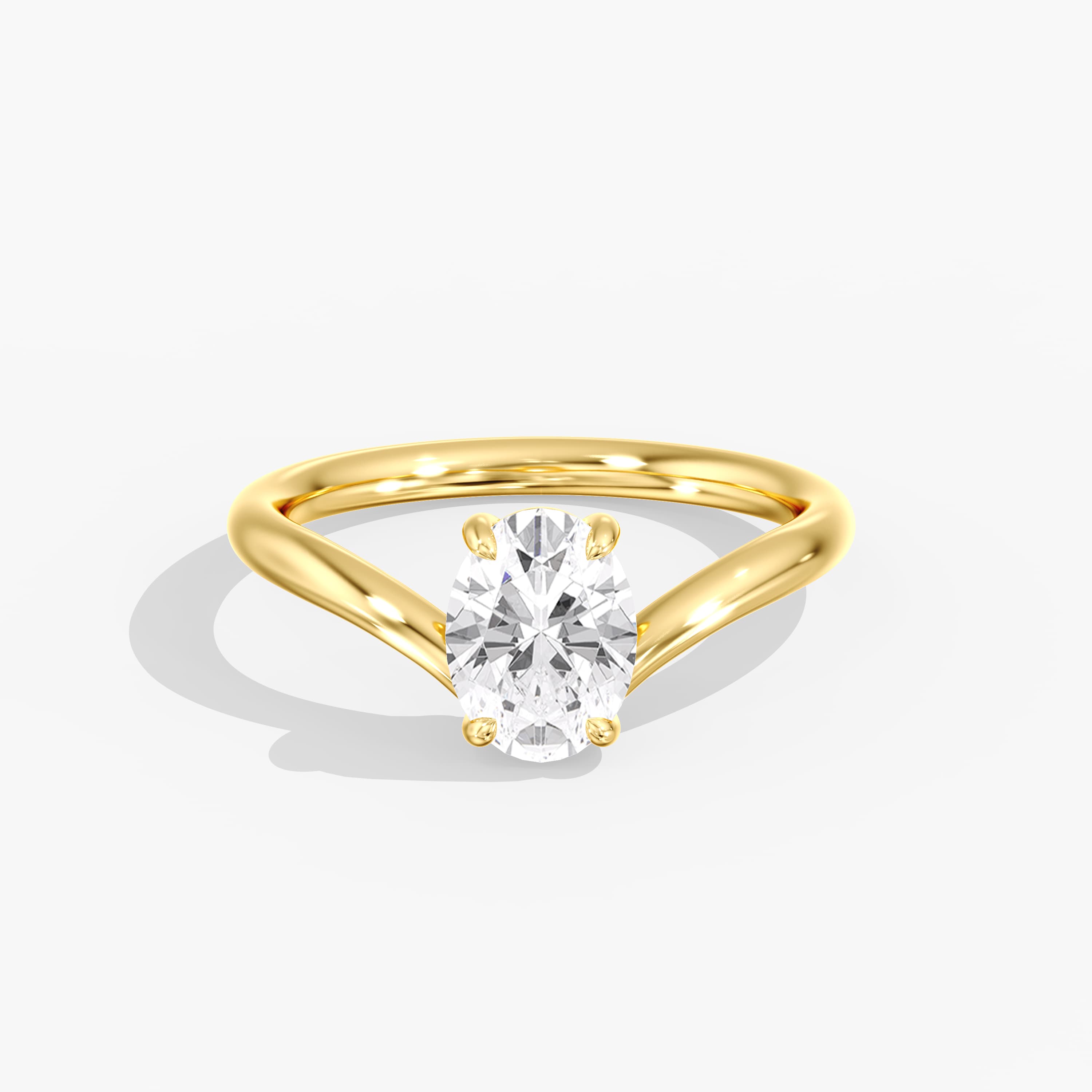 Lab Diamond Oval Engagement Ring 1 Ct., style L0372R, Front view in yellow gold