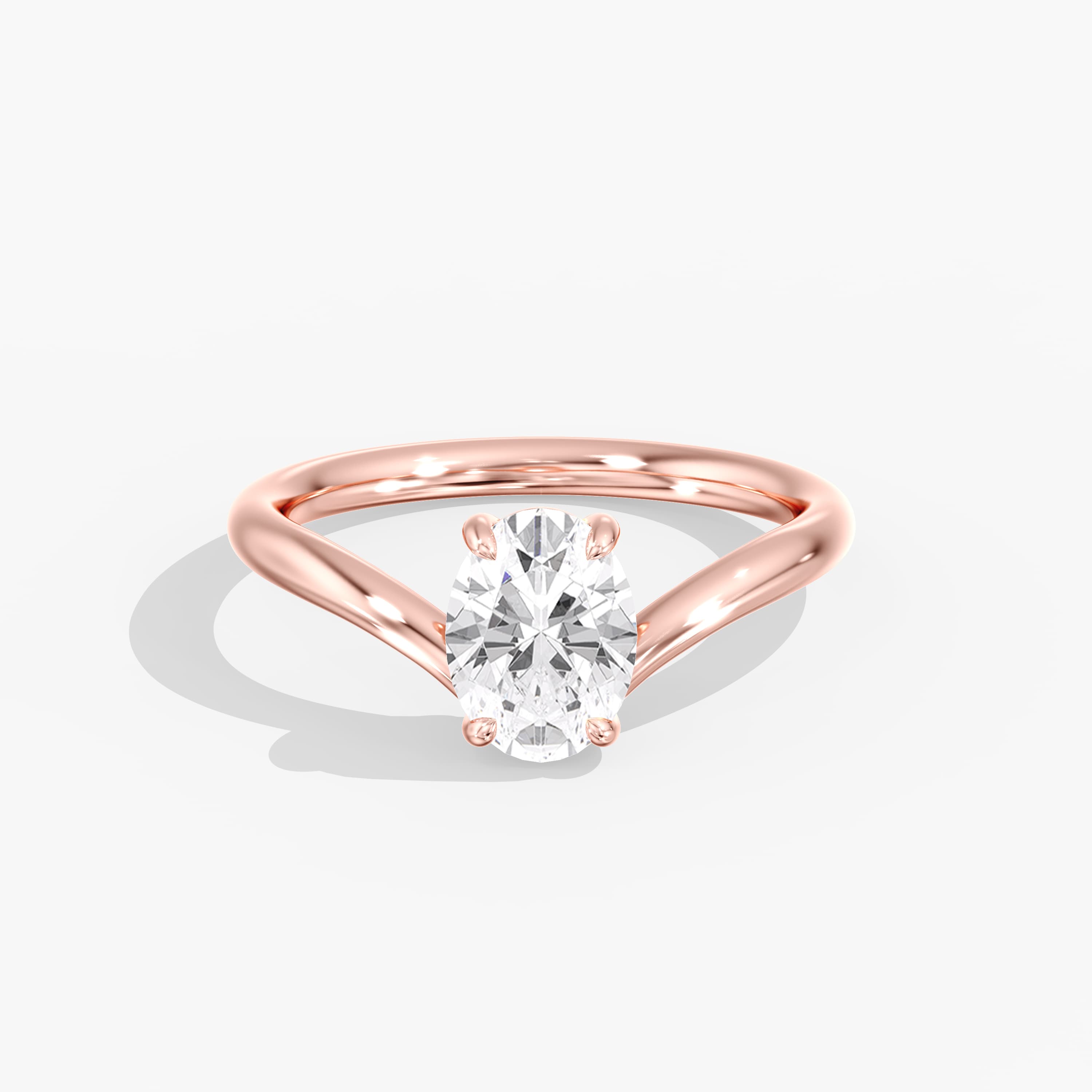 Lab Diamond Oval Engagement Ring 1 Ct., style L0372R, Front view in rose gold