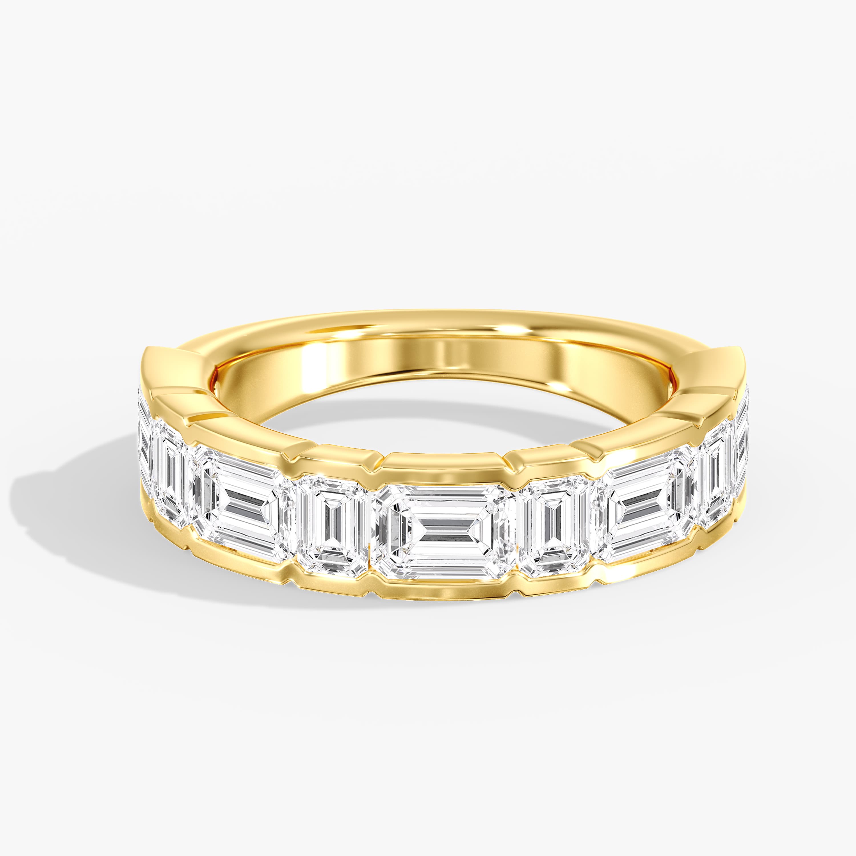 Lab Diamond Emerald Cut Band 3 1/2 Ctw (3 1/2 ct. tw.), Front view in yellow gold