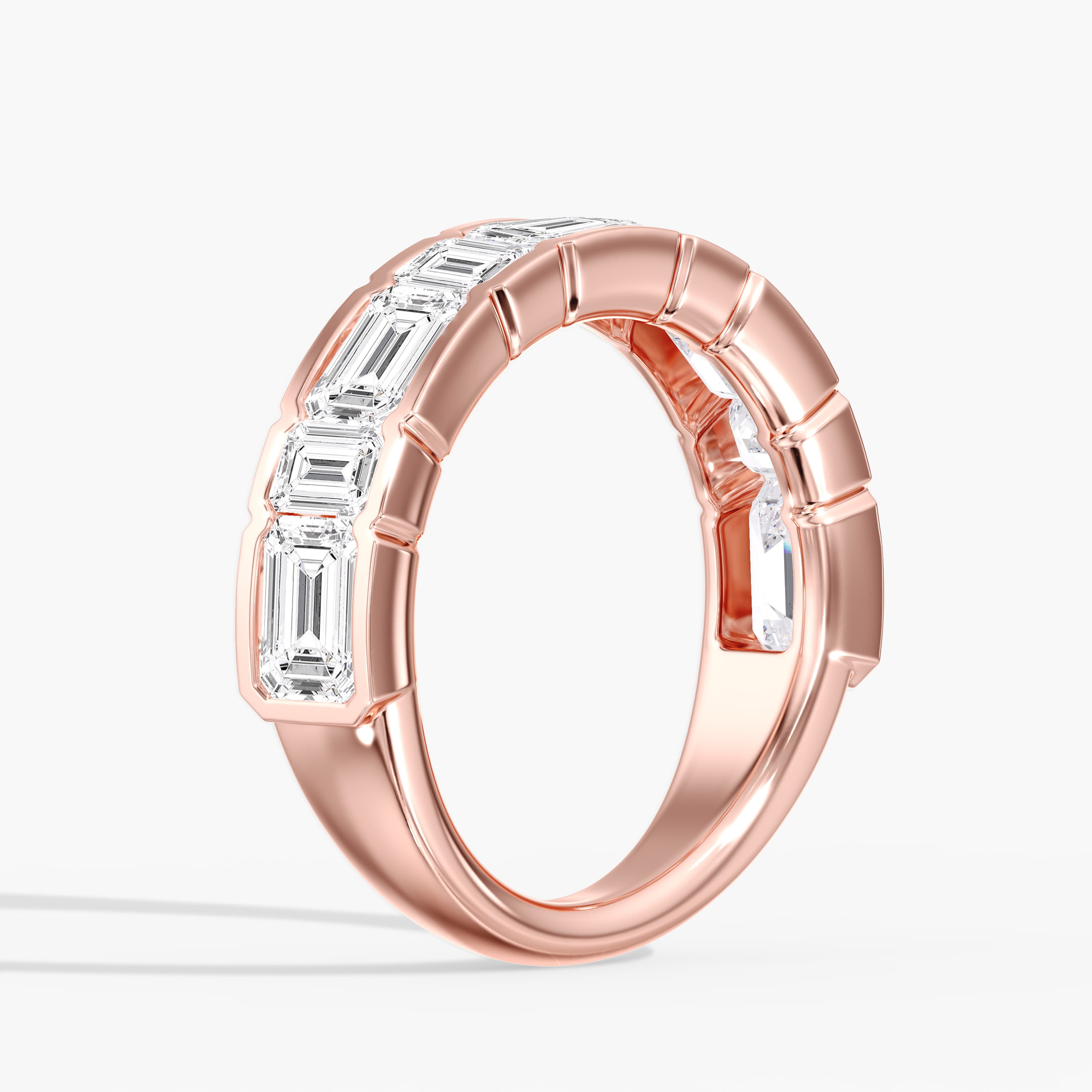 Lab Diamond Emerald Cut Band 3 1/2 Ctw (3 1/2 ct. tw.), Angle view in rose gold