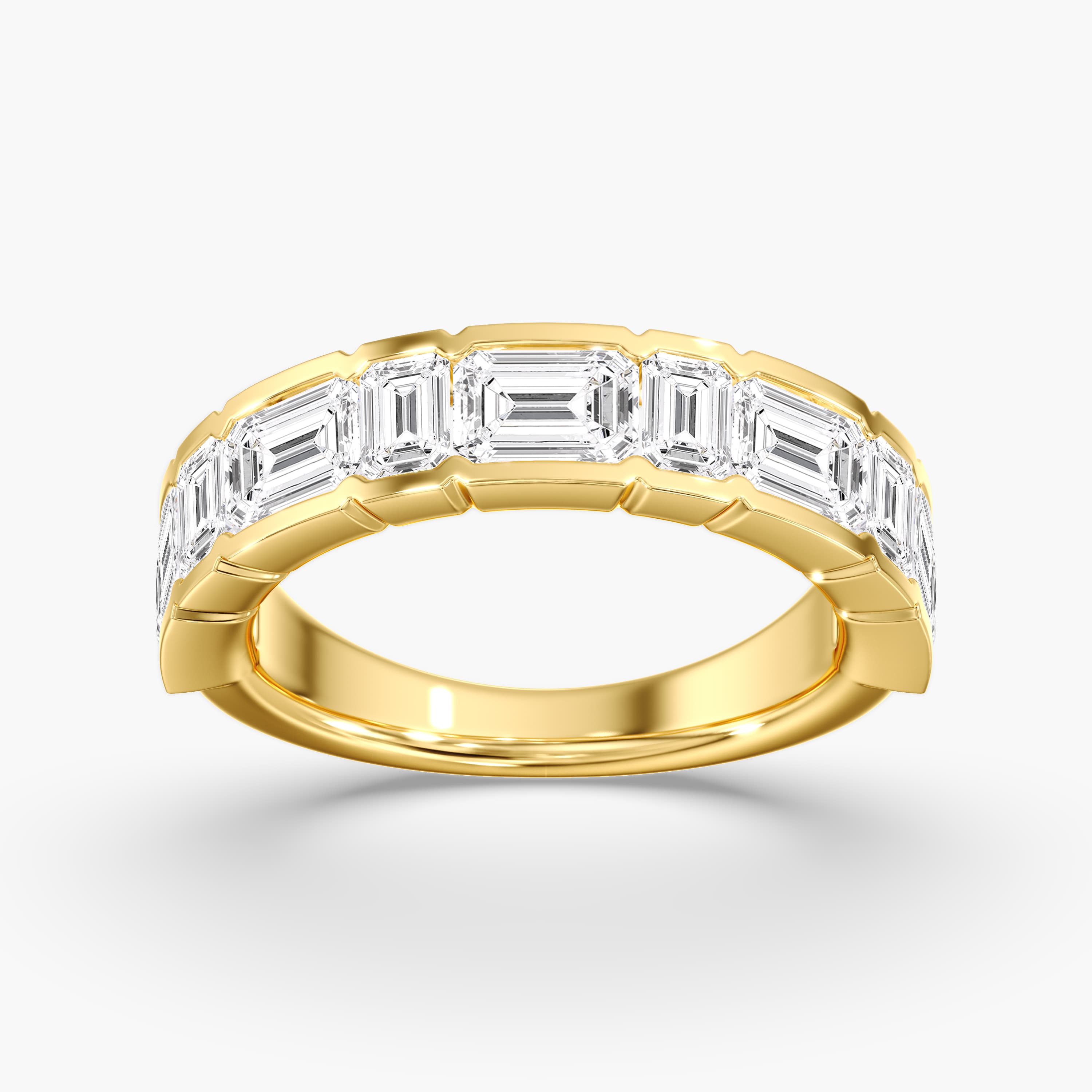 Lab Diamond Emerald Cut Band 3 1/2 Ctw (3 1/2 ct. tw.), On hand view in yellow gold