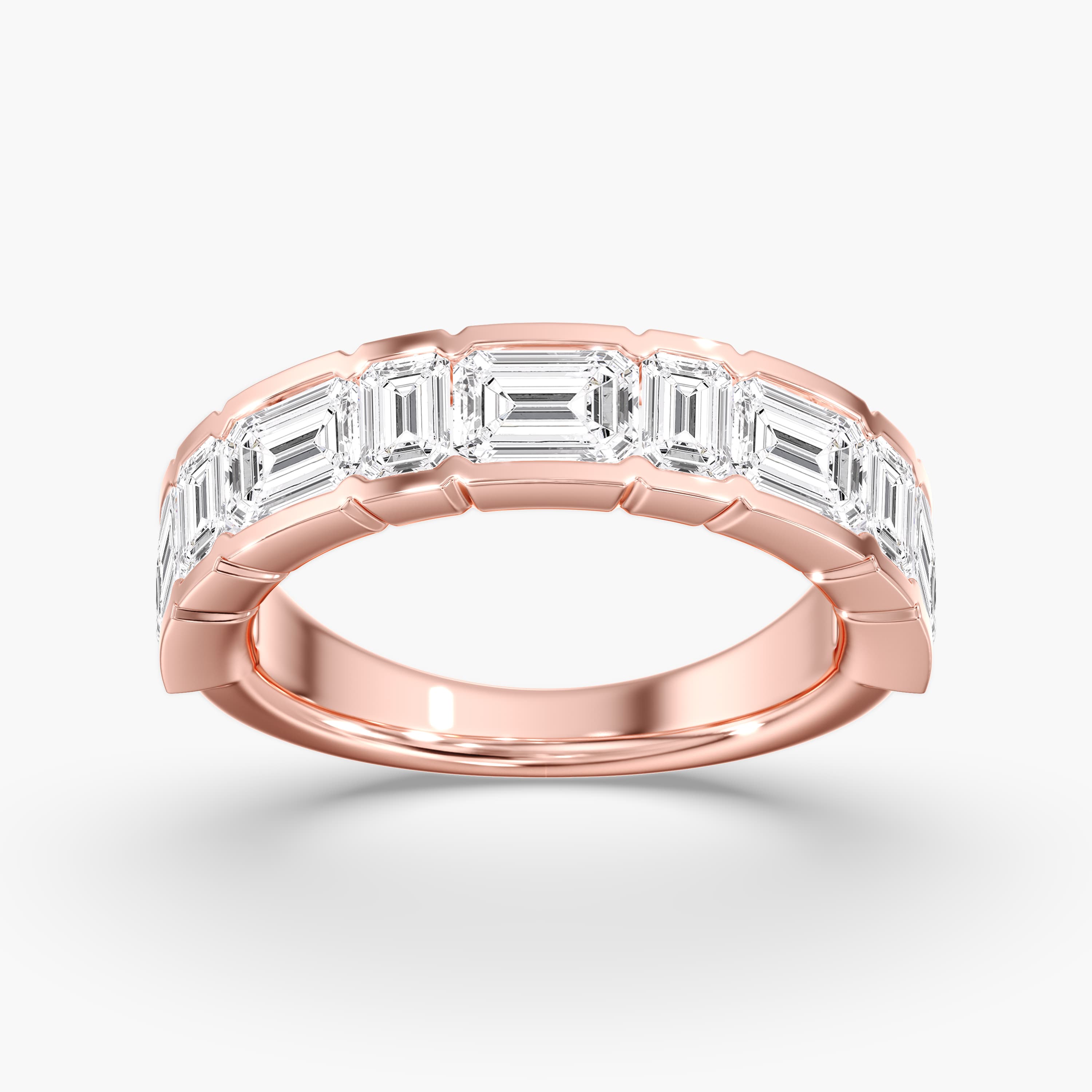 Lab Diamond Emerald Cut Band 3 1/2 Ctw (3 1/2 ct. tw.), On hand view in rose gold