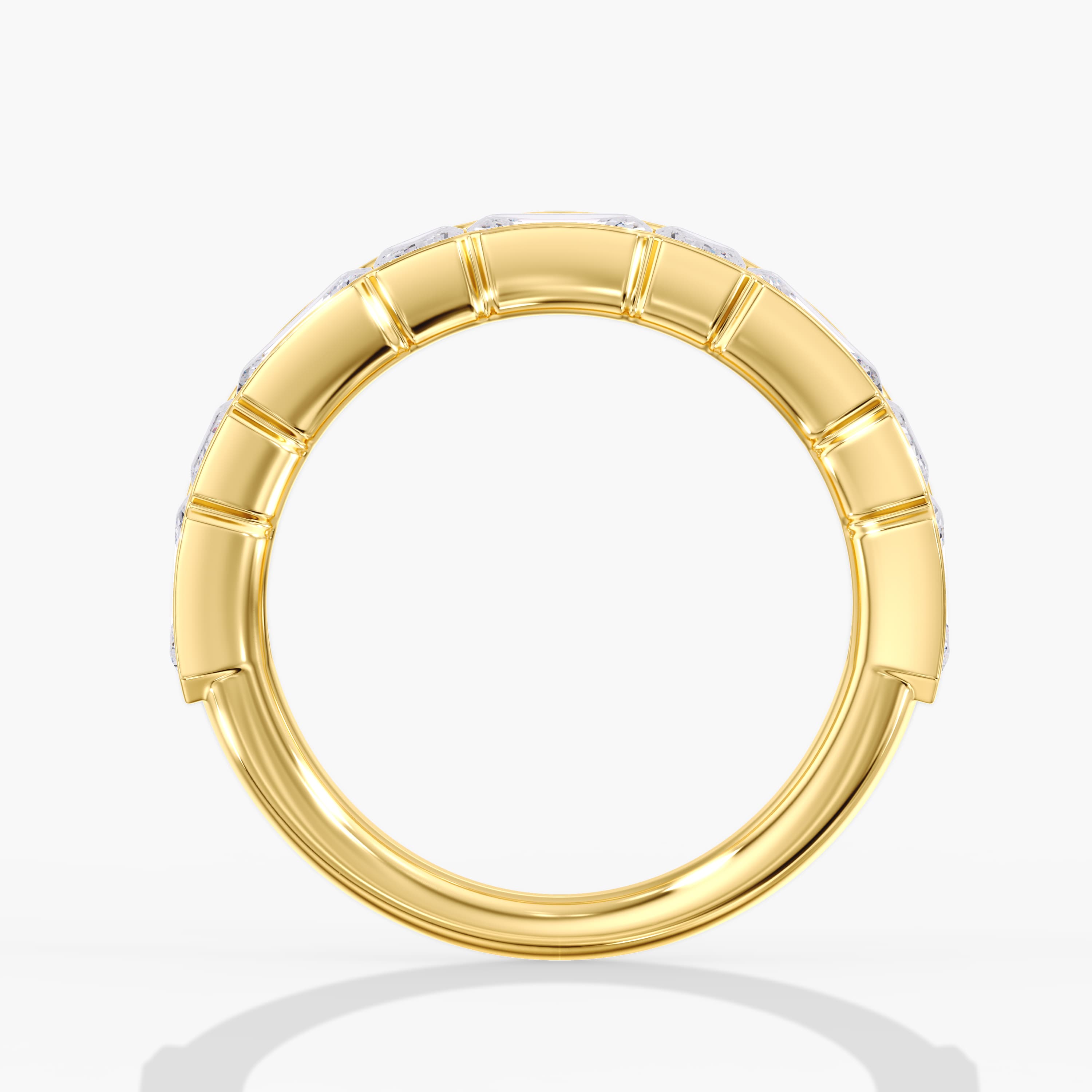 Lab Diamond Emerald Cut Band 3 1/2 Ctw (3 1/2 ct. tw.), Side view in yellow gold