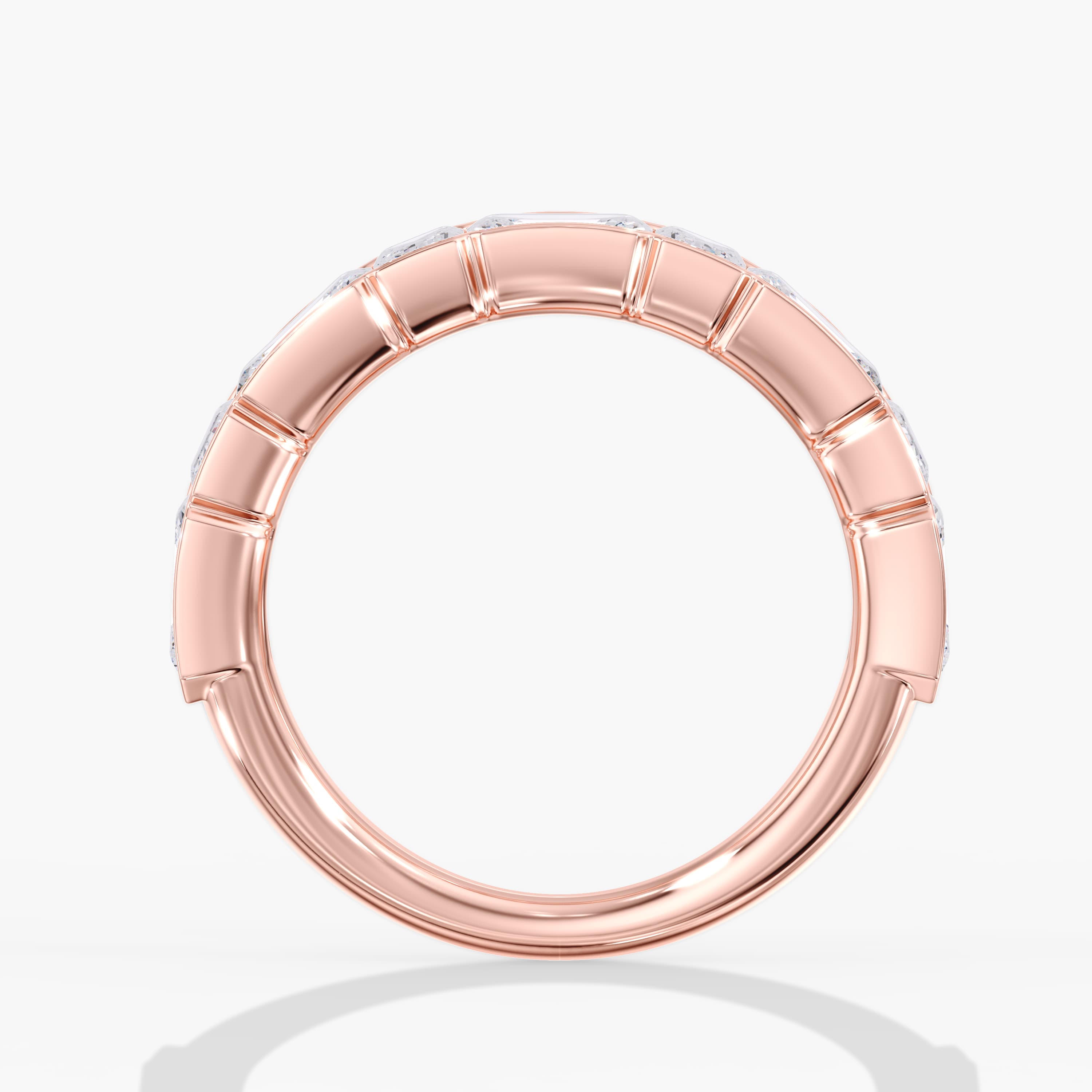 Lab Diamond Emerald Cut Band 3 1/2 Ctw (3 1/2 ct. tw.), Side view in rose gold