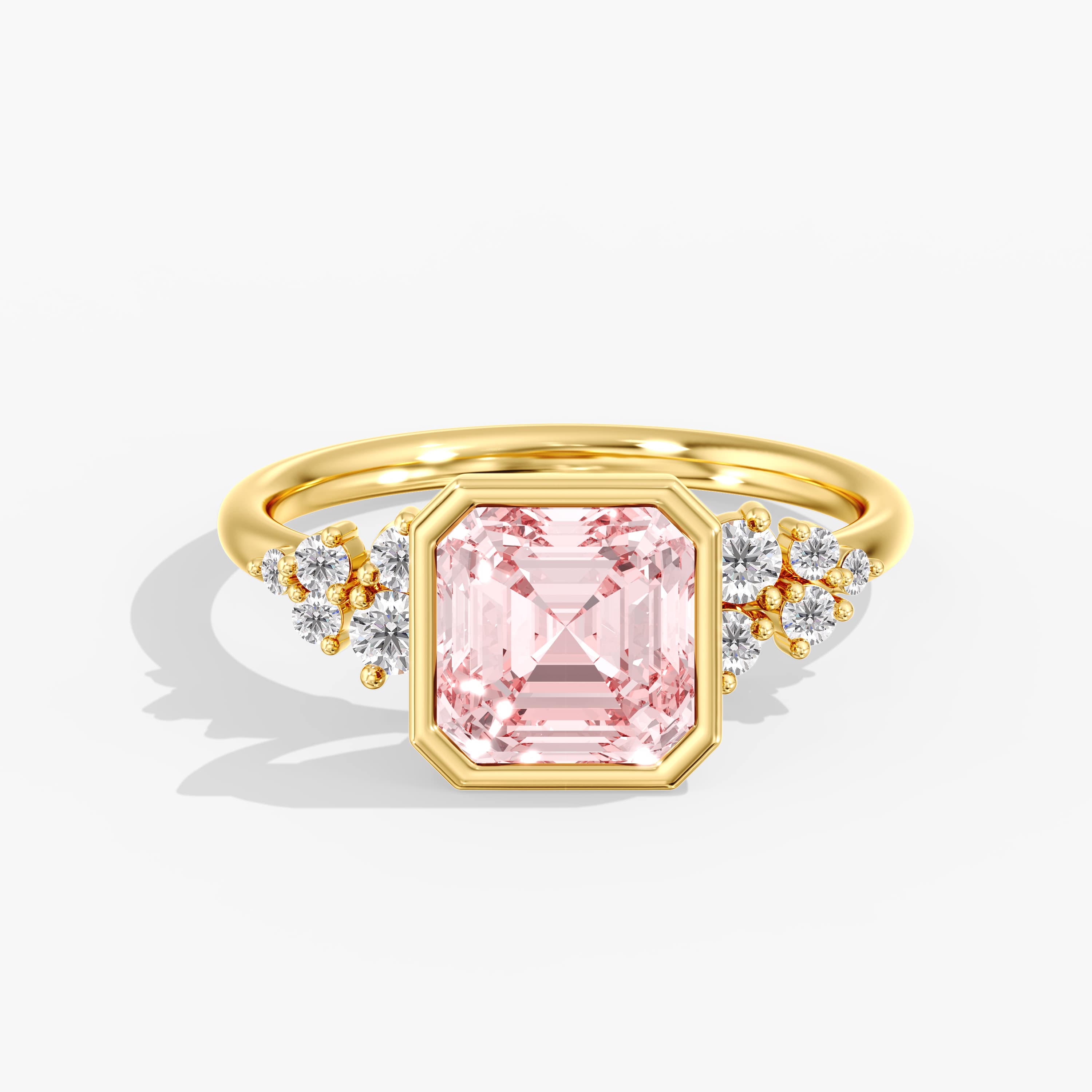 Lab Diamond Fancy Intense Pink Asscher Cut Ring 3 1/5 Ct., style L0380R, Front view in yellow gold