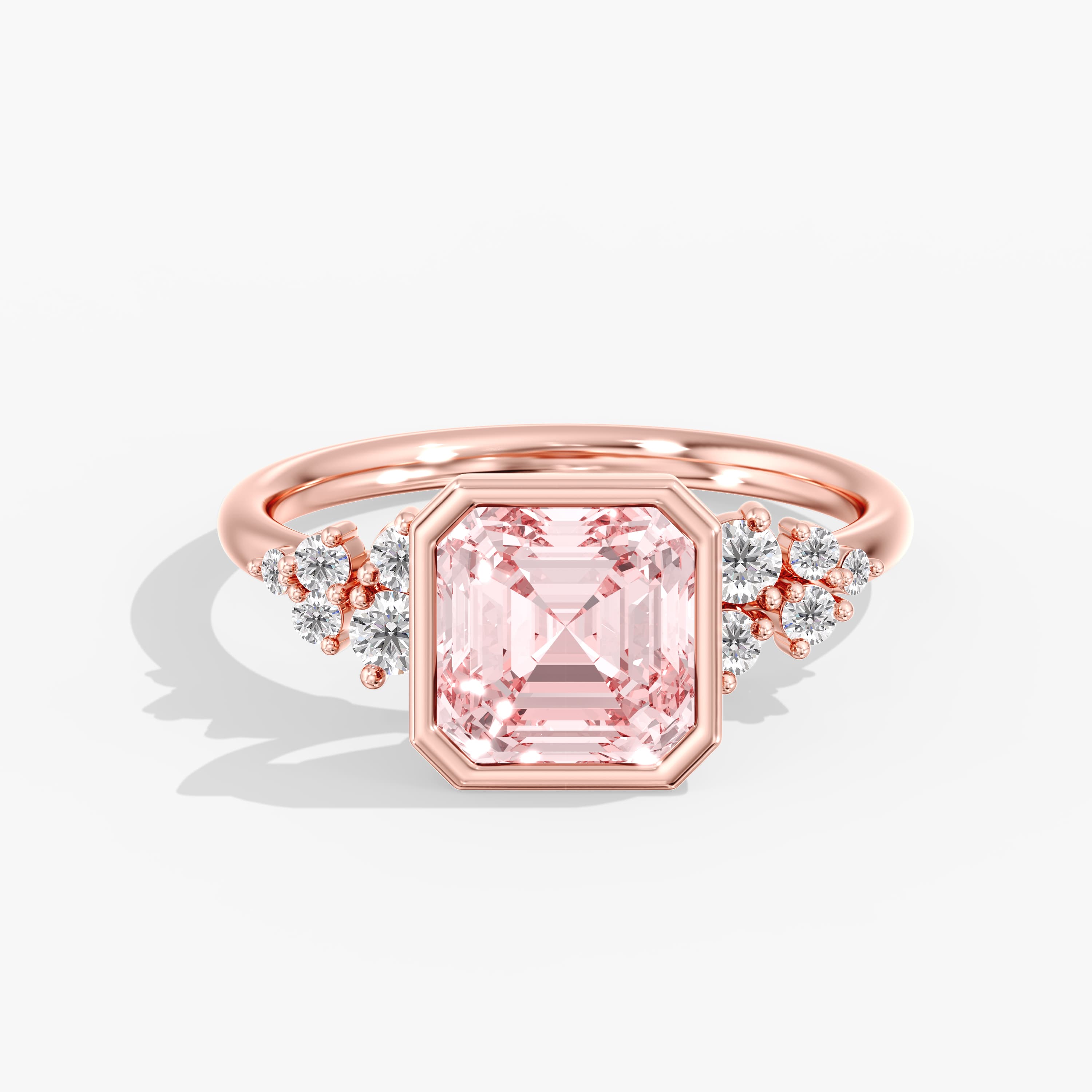 Lab Diamond Fancy Intense Pink Asscher Cut Ring 3 1/5 Ct., style L0380R, Front view in rose gold