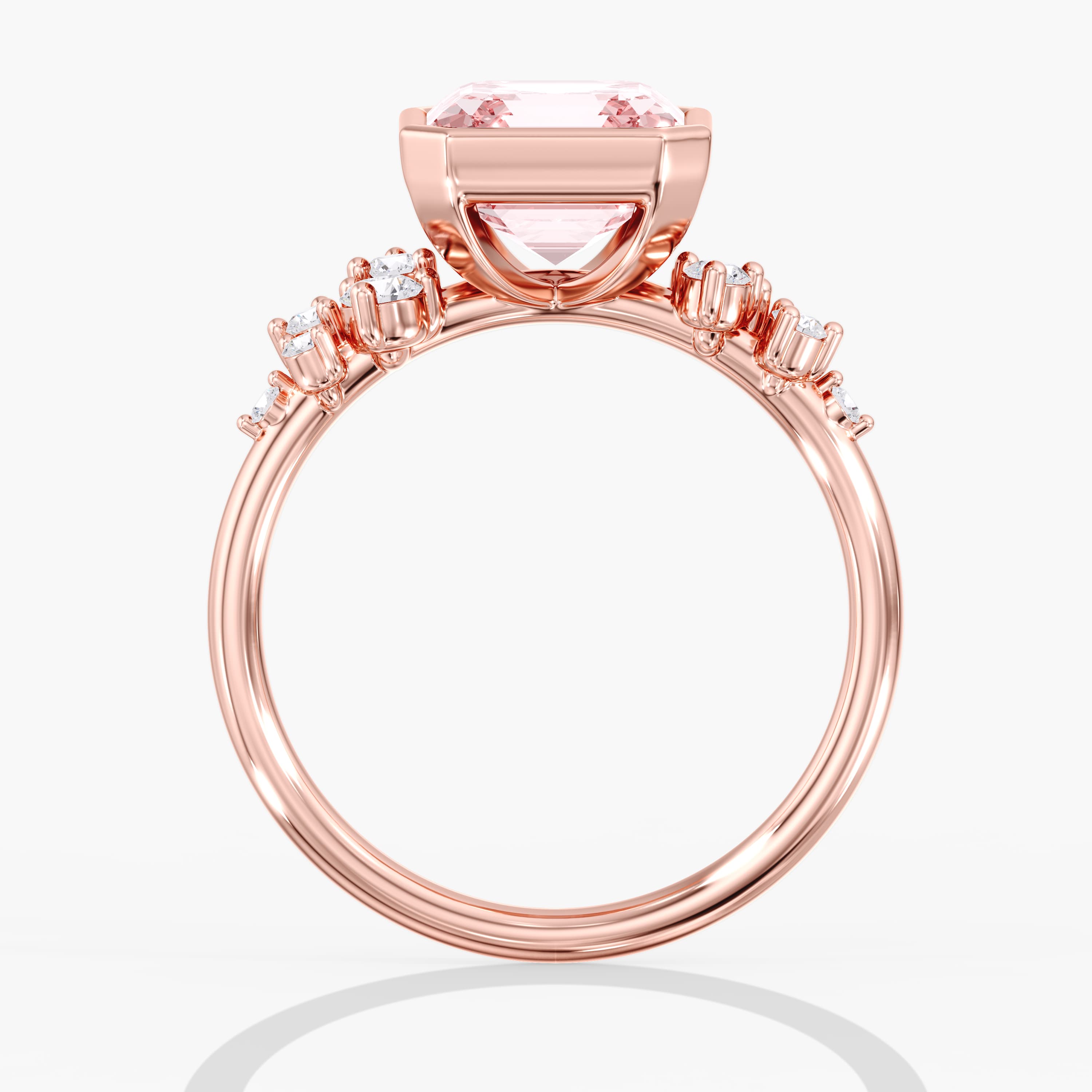 Lab Diamond Fancy Intense Pink Asscher Cut Ring 3 1/5 Ct., style L0380R, Side view in rose gold