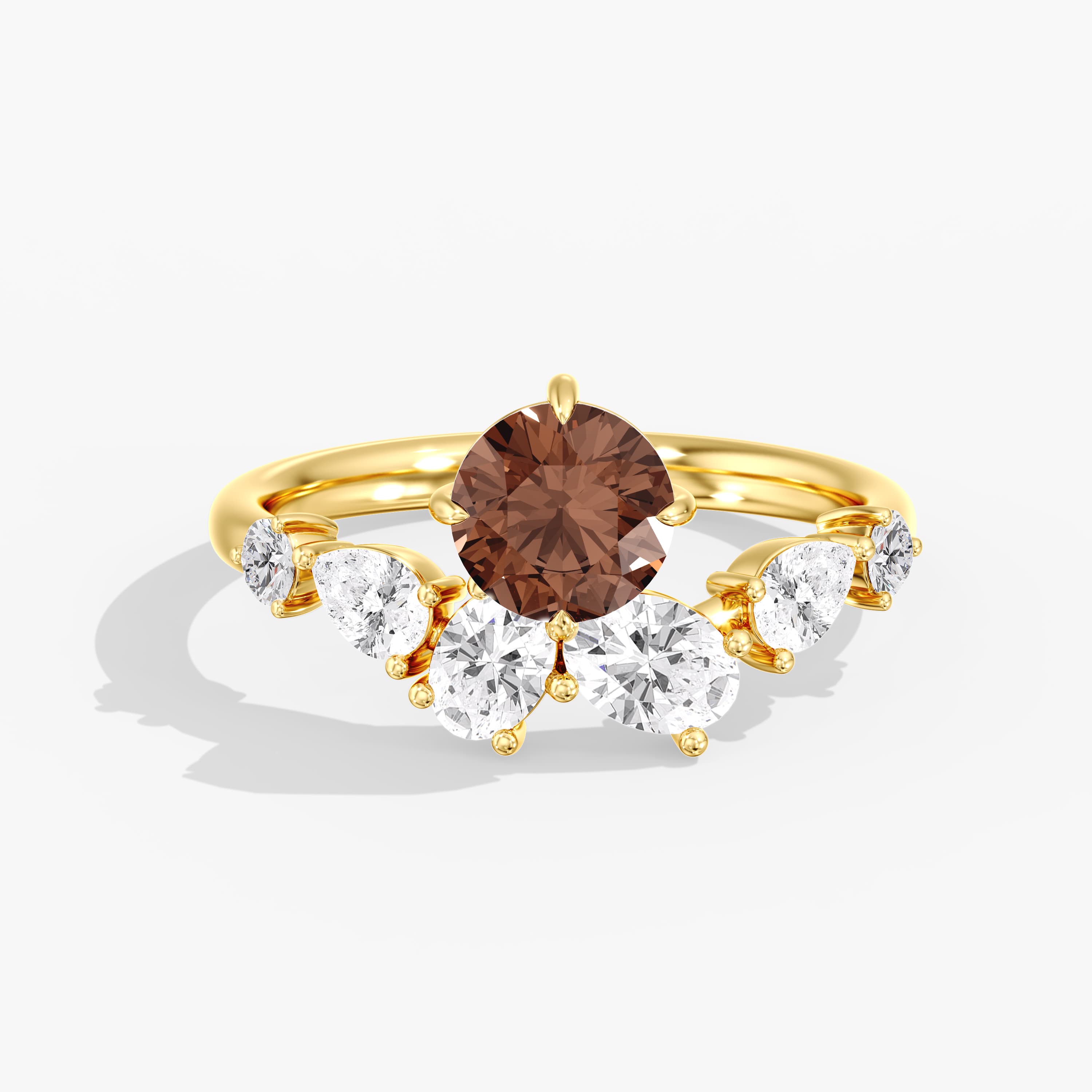 Lab Diamond Round Champagne Ring 2 Ct (1.9 ct. tw.), Front view in yellow gold