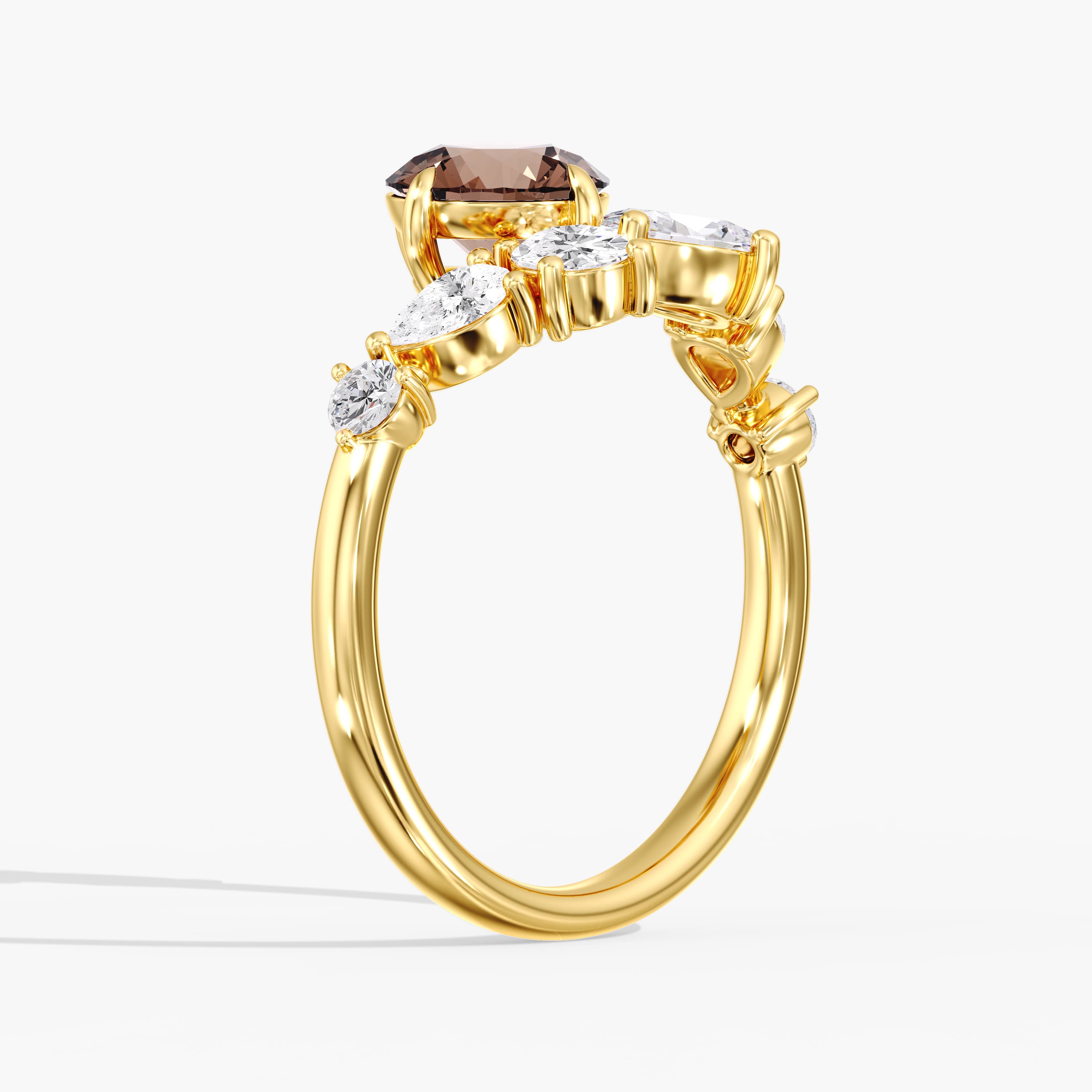 Lab Diamond Round Champagne Ring 2 Ct (1.9 ct. tw.), Angle view in yellow gold