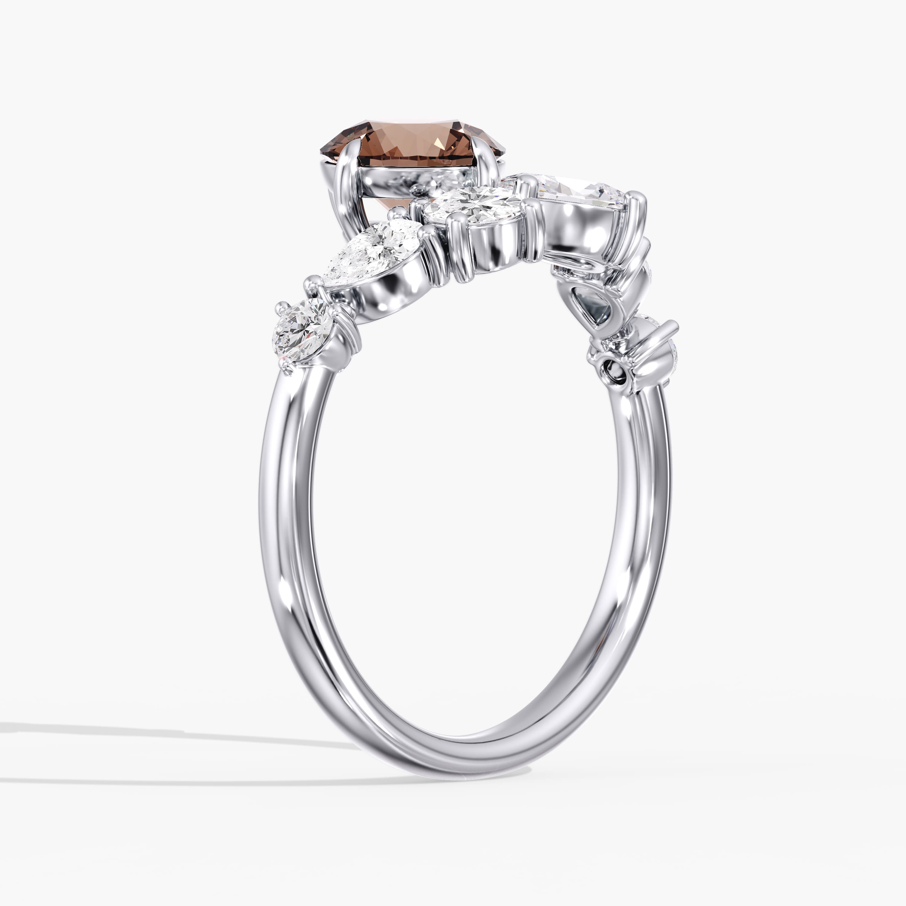 Lab Diamond Round Champagne Ring 2 Ct (1.9 ct. tw.), Angle view in white gold or platinum