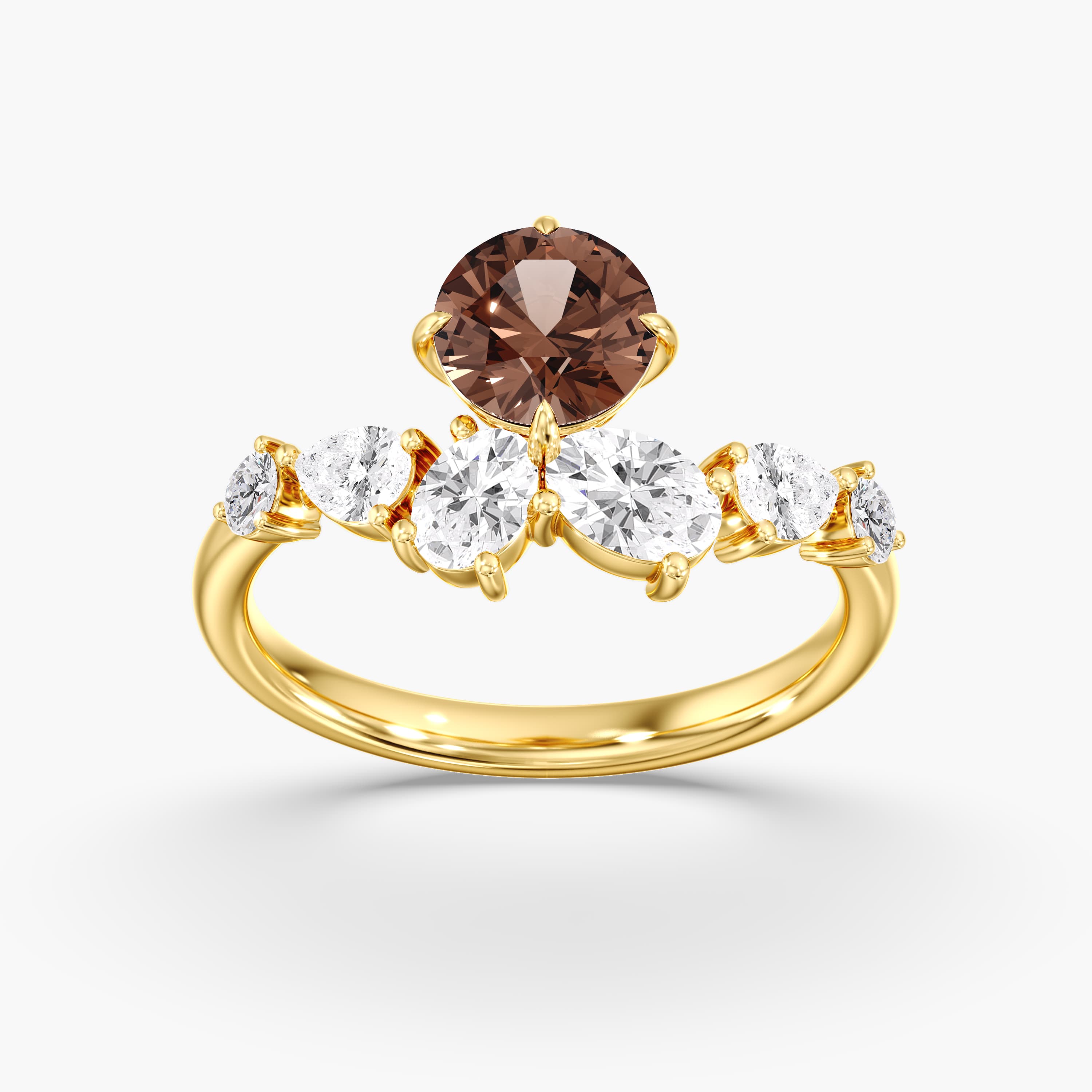 Lab Diamond Round Champagne Ring 2 Ct (1.9 ct. tw.), On hand view in yellow gold