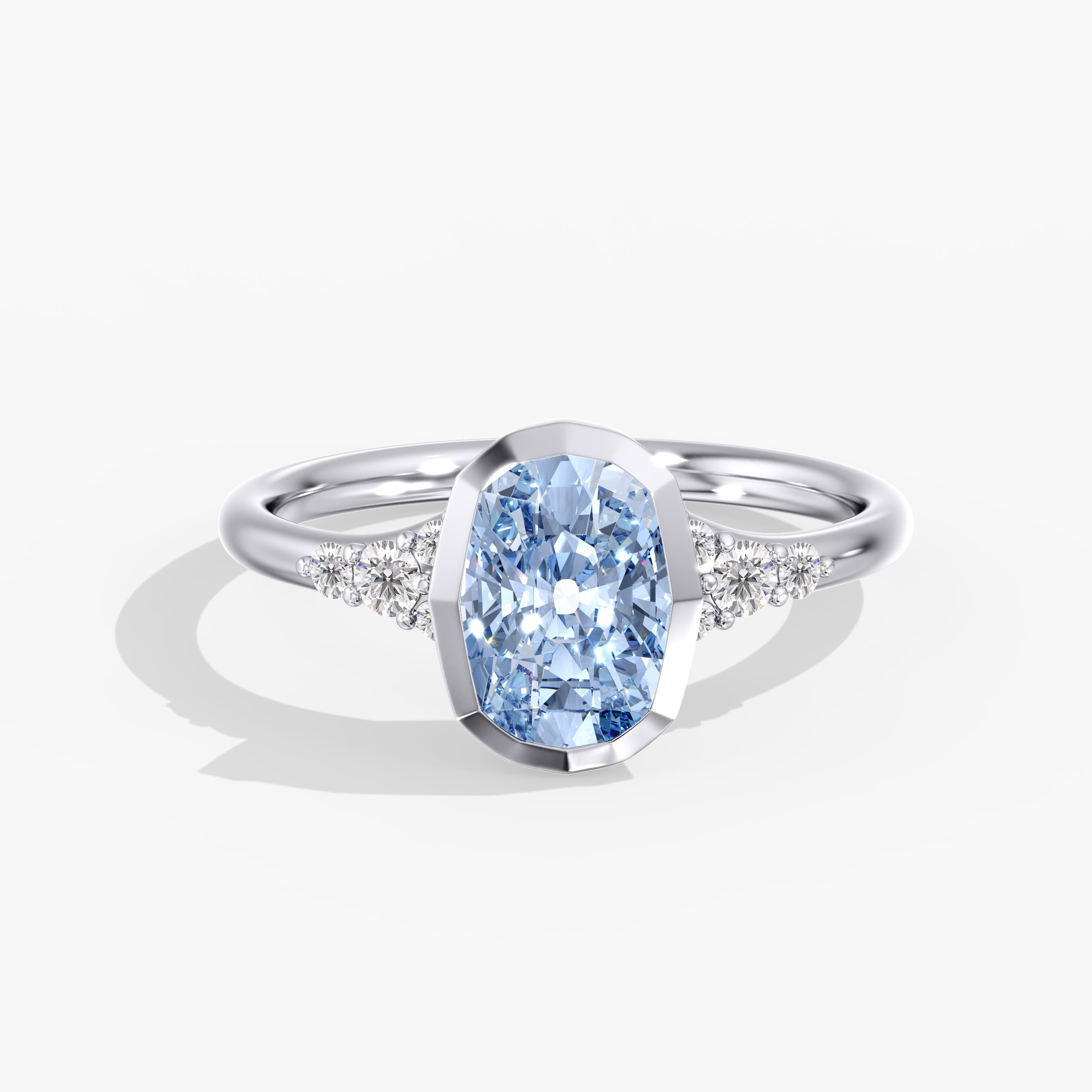 Lab Diamond Fancy Vivid Blue Elongated Cushion Ring 2 1/5 Ctw. — View 1