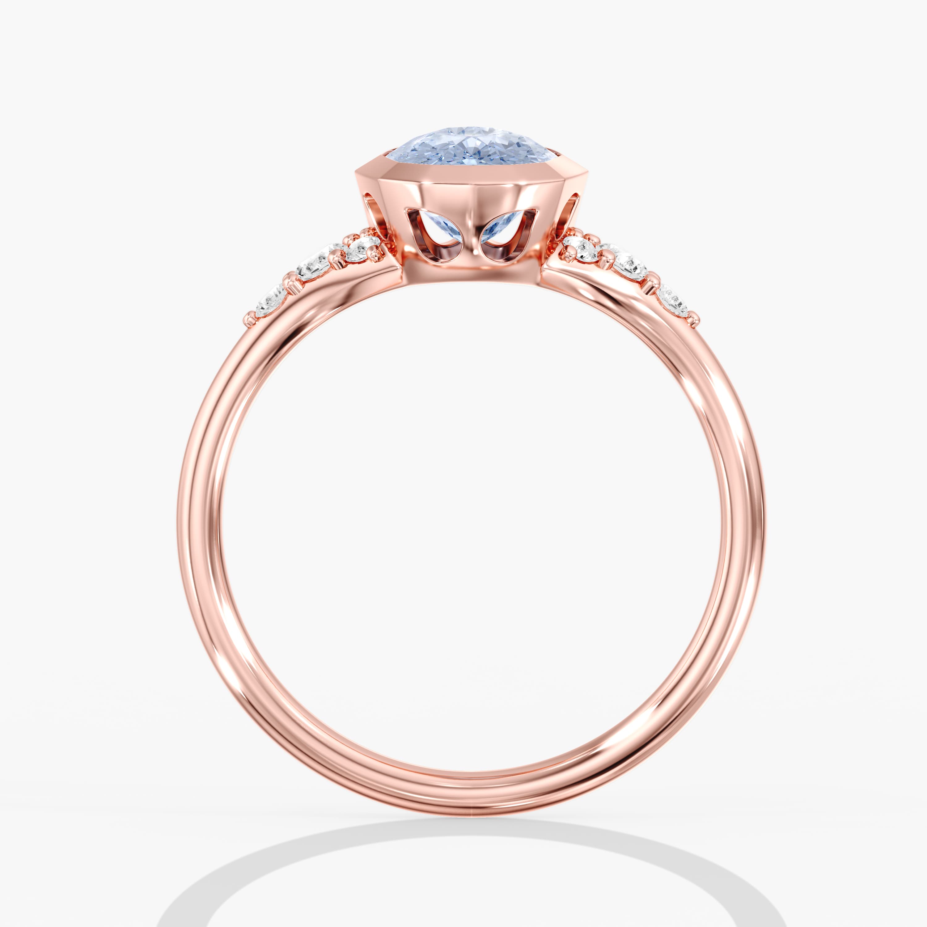 Lab Diamond Fancy Vivid Blue Elongated Cushion Ring 2 1/5 Ctw., style L0384R, Side view in rose gold