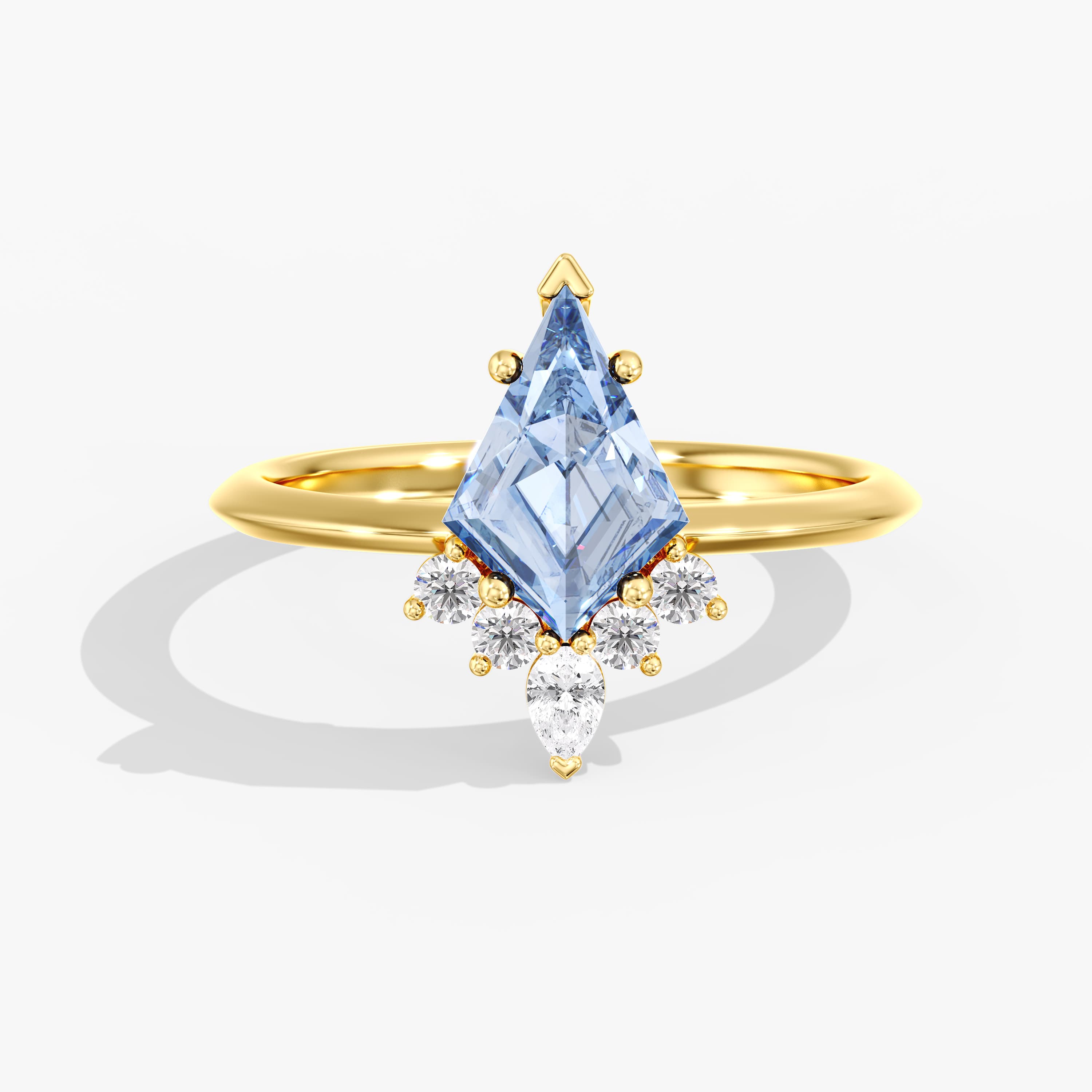 Lab Diamond Fancy Vivid Blue Kite Ring 1 1/2 Ctw (1.7 ct. tw.), Front view in yellow gold