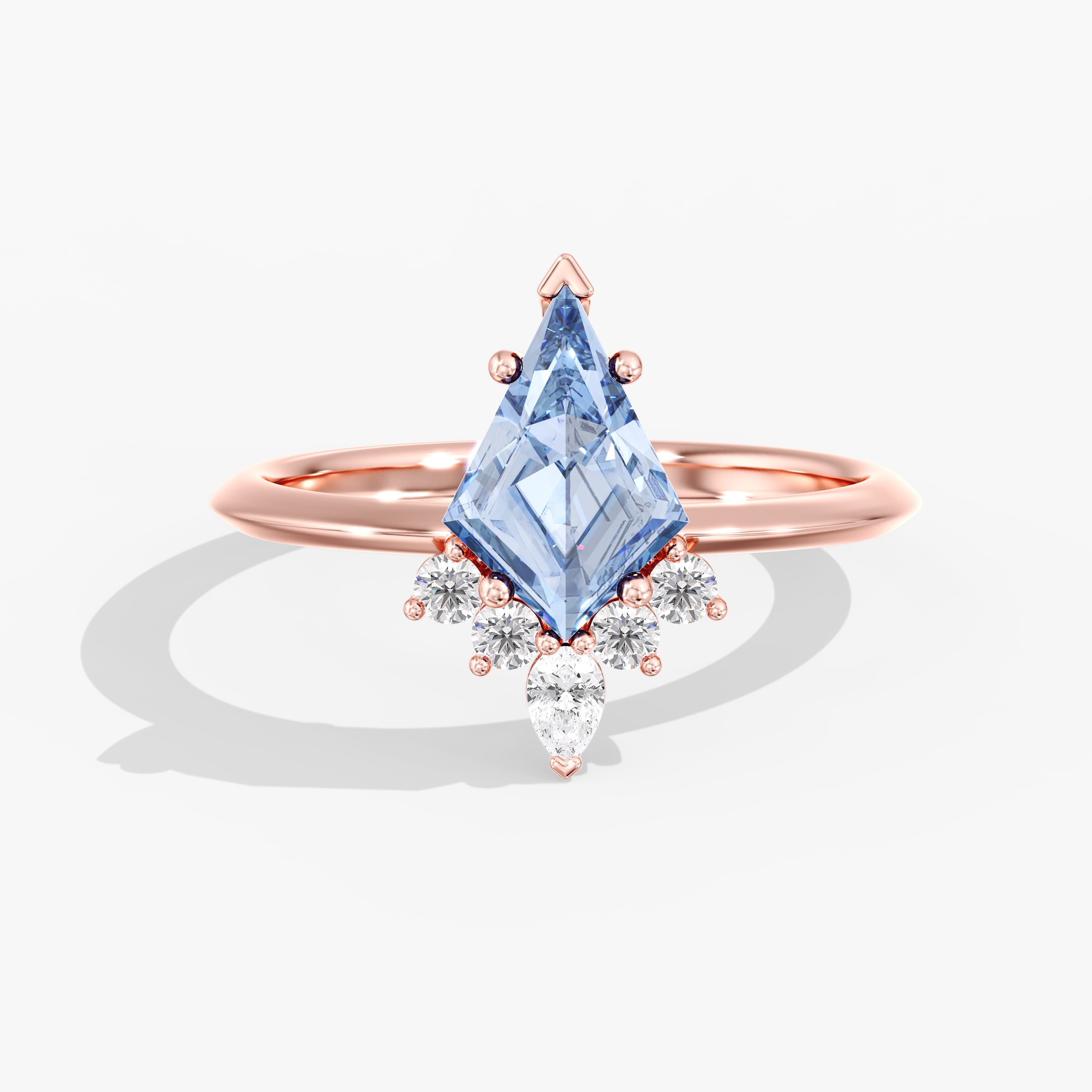 Lab Diamond Fancy Vivid Blue Kite Ring 1 1/2 Ctw (1.7 ct. tw.), Front view in rose gold
