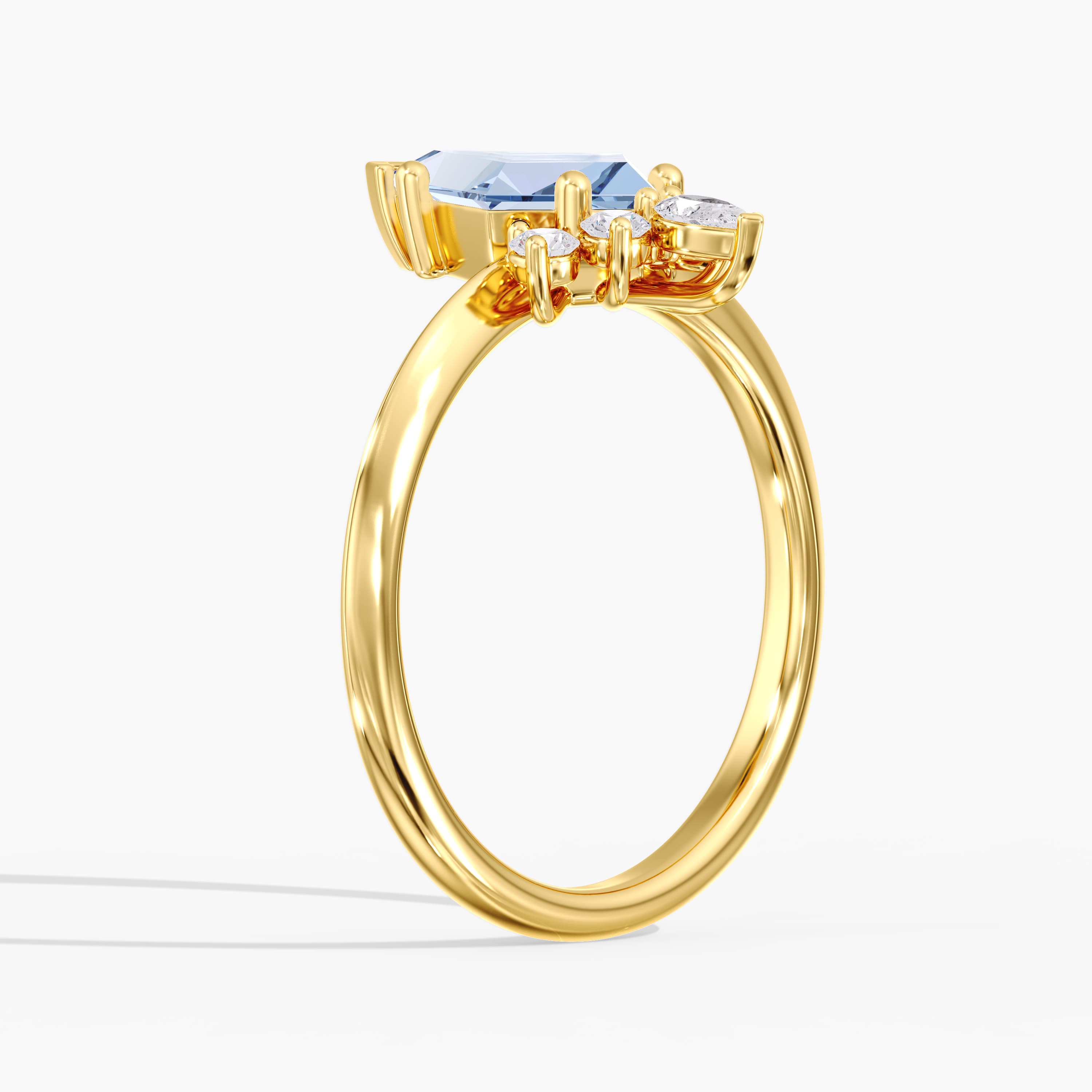 Lab Diamond Fancy Vivid Blue Kite Ring 1 1/2 Ctw (1.7 ct. tw.), Angle view in yellow gold