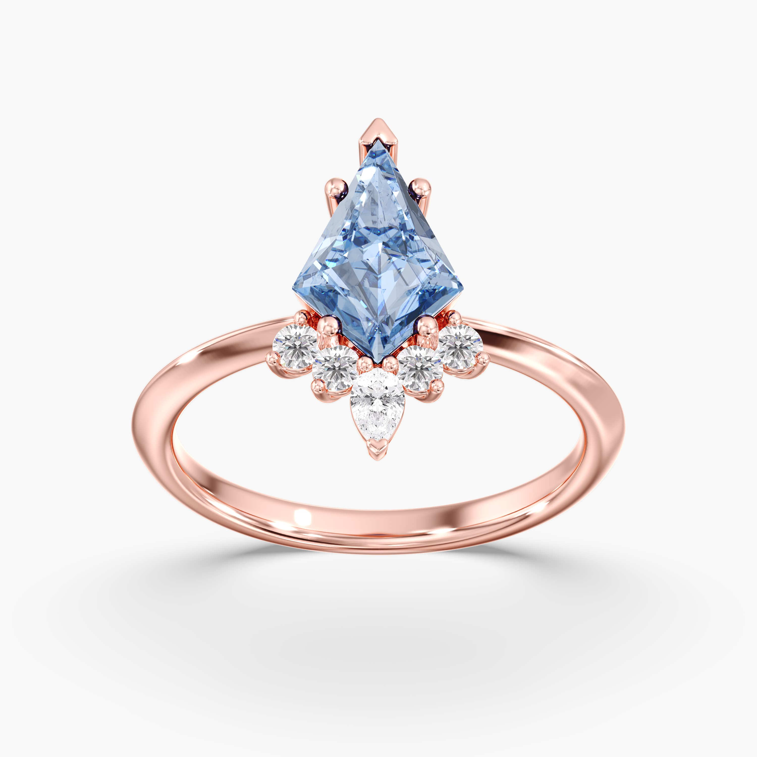 Lab Diamond Fancy Vivid Blue Kite Ring 1 1/2 Ctw (1.7 ct. tw.), On hand view in rose gold