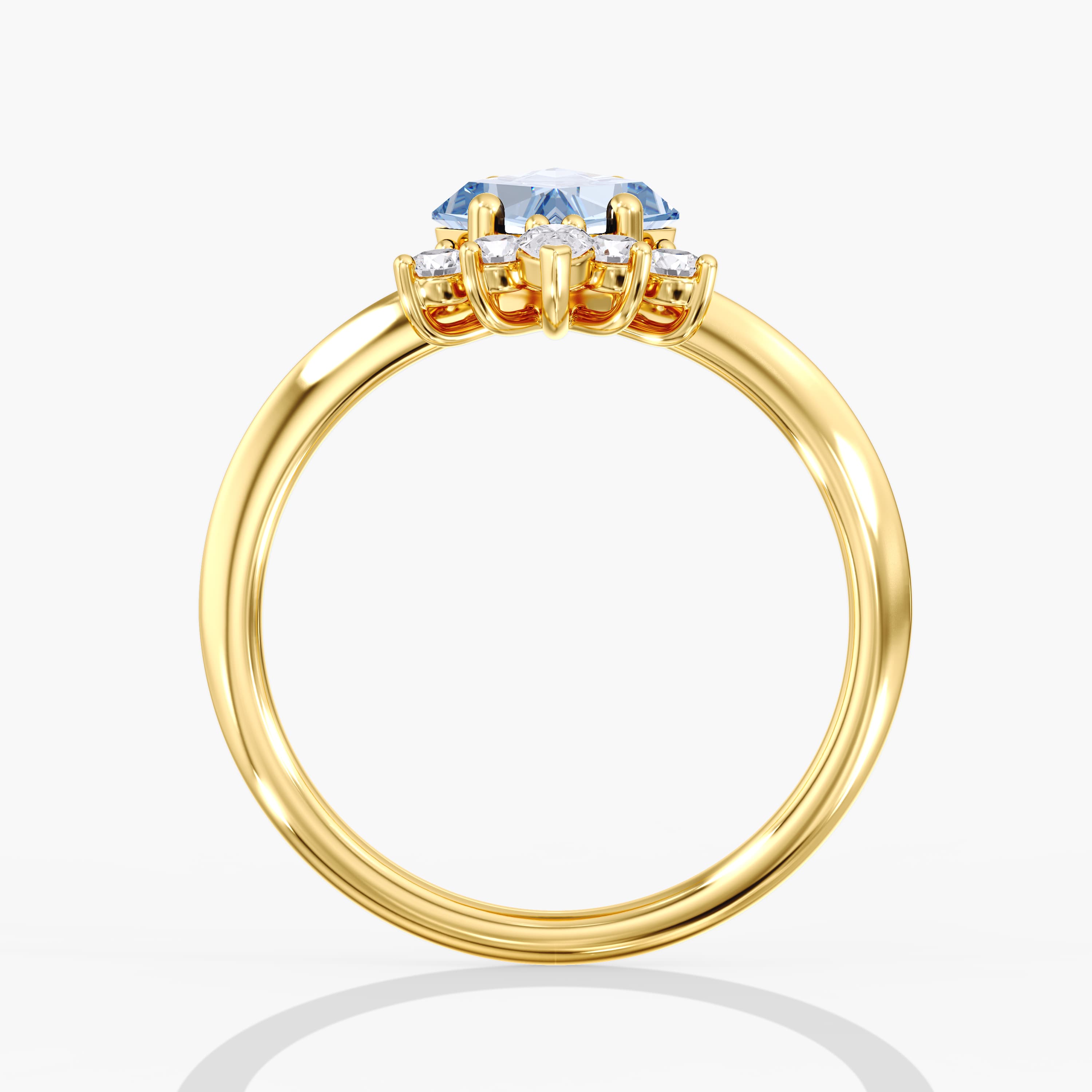 Lab Diamond Fancy Vivid Blue Kite Ring 1 1/2 Ctw (1.7 ct. tw.), Side view in yellow gold