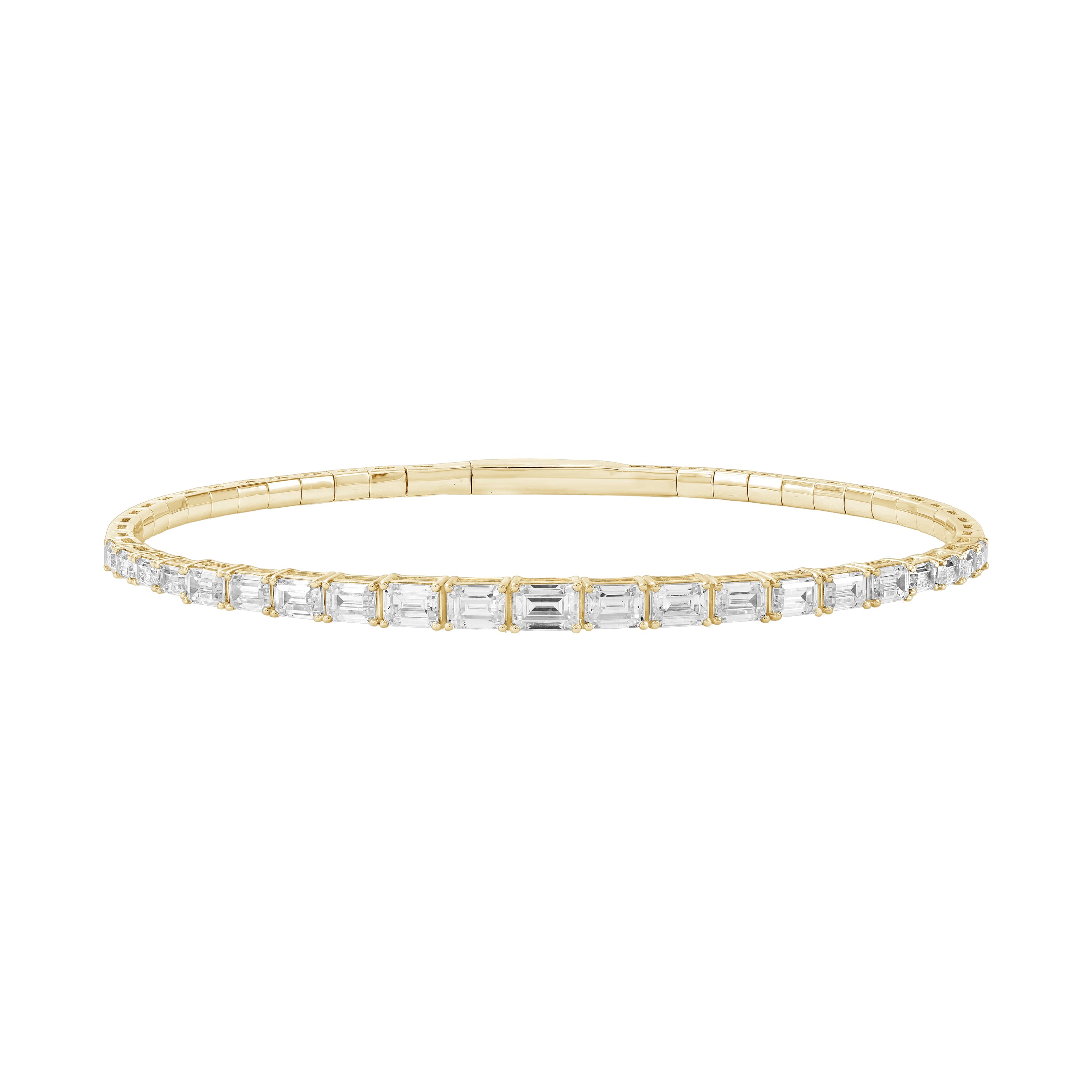 3.5 CTW Graduated Emerald Cut Lab-Grown Diamond Flexible Half Bangle (2 ct. tw.), Front view in yellow gold
