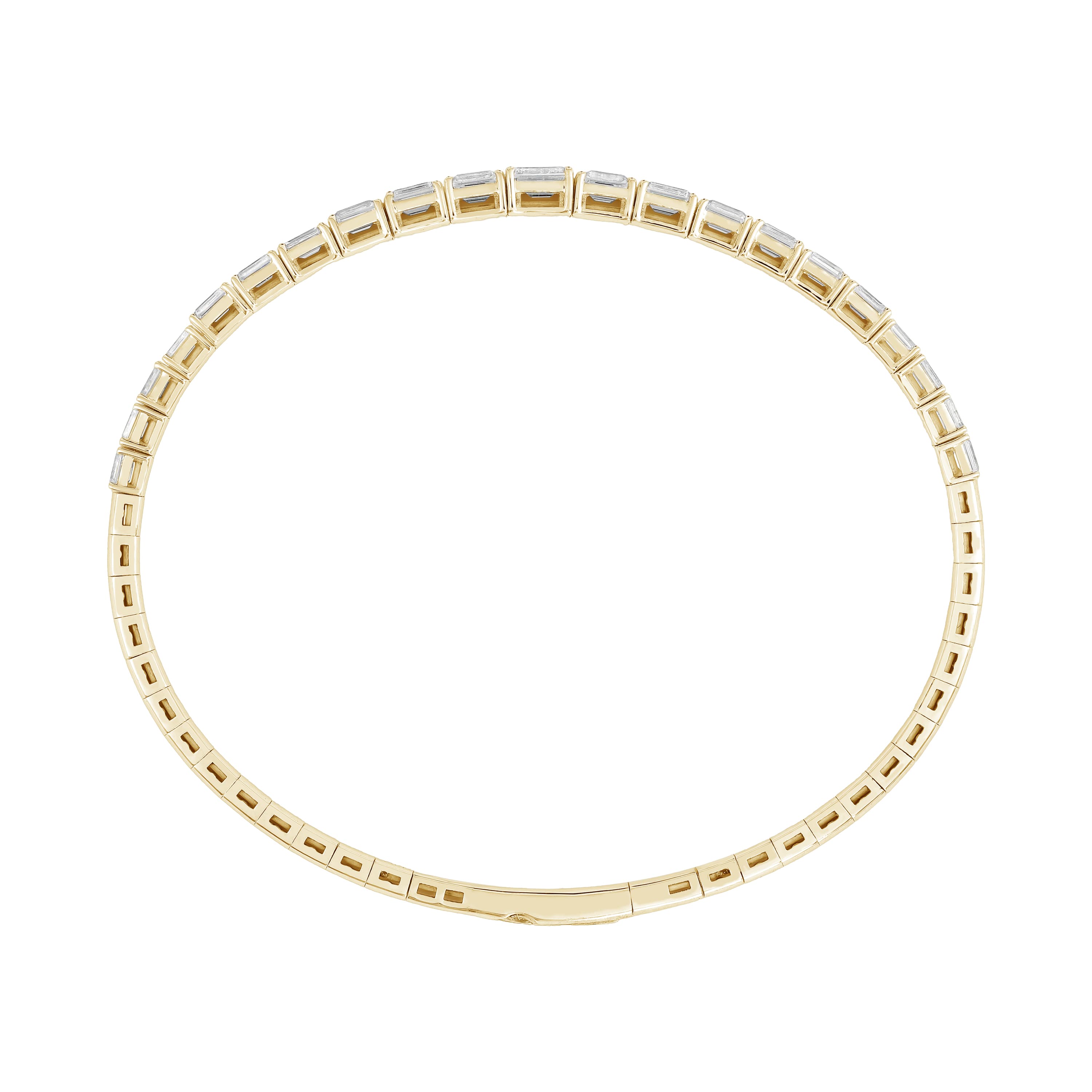 3.5 CTW Graduated Emerald Cut Lab-Grown Diamond Flexible Half Bangle (2 ct. tw.), Side view in yellow gold