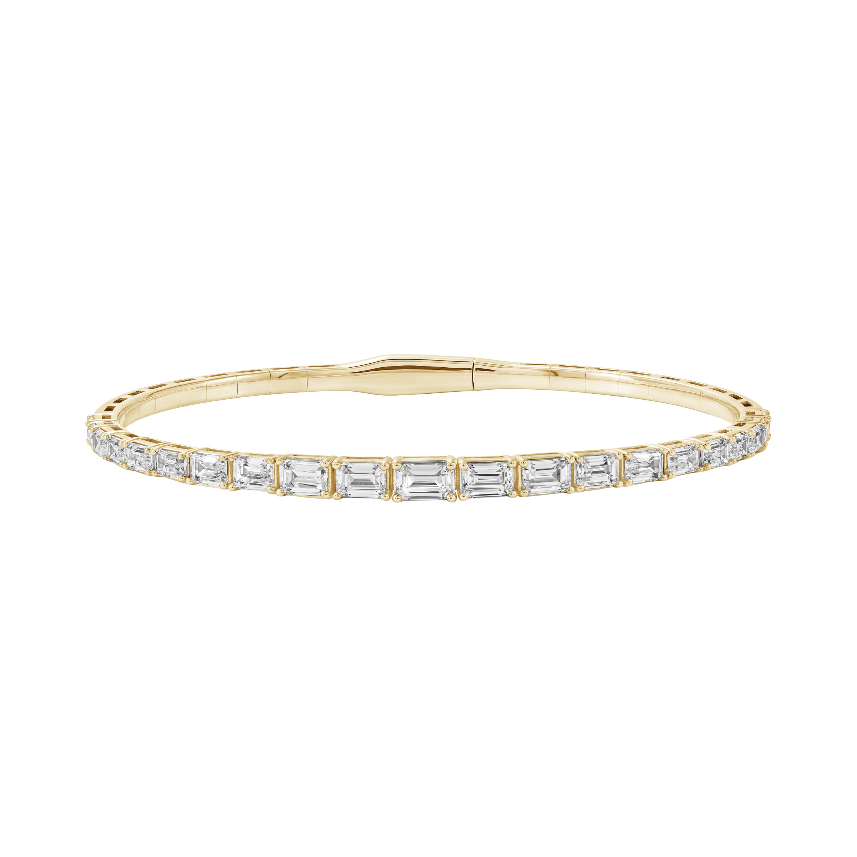 4.5 CTW Graduated Emerald Cut Lab-Grown Diamond Flexible Half Bangle (2 ct. tw.), Front view in yellow gold