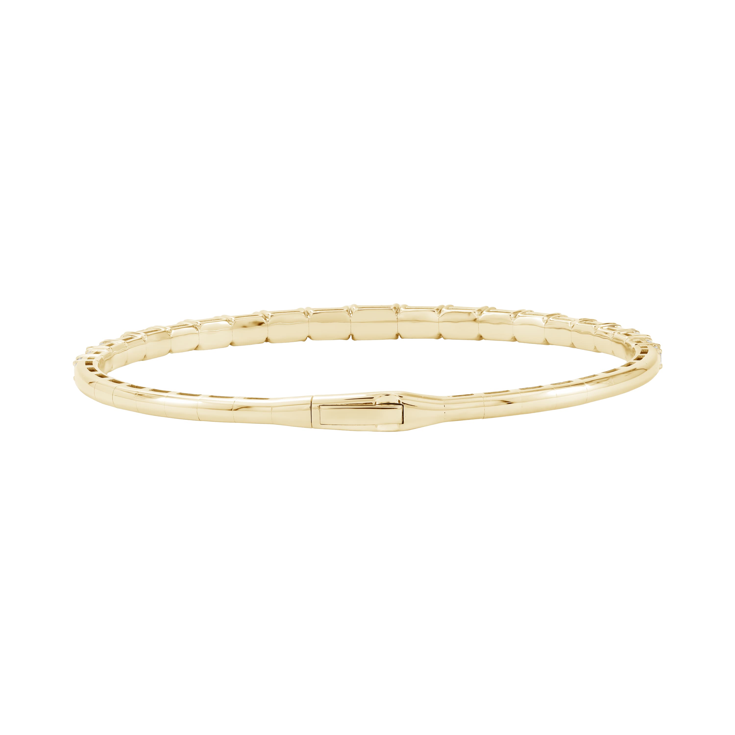 4.5 CTW Graduated Emerald Cut Lab-Grown Diamond Flexible Half Bangle (2 ct. tw.), Angle view in yellow gold