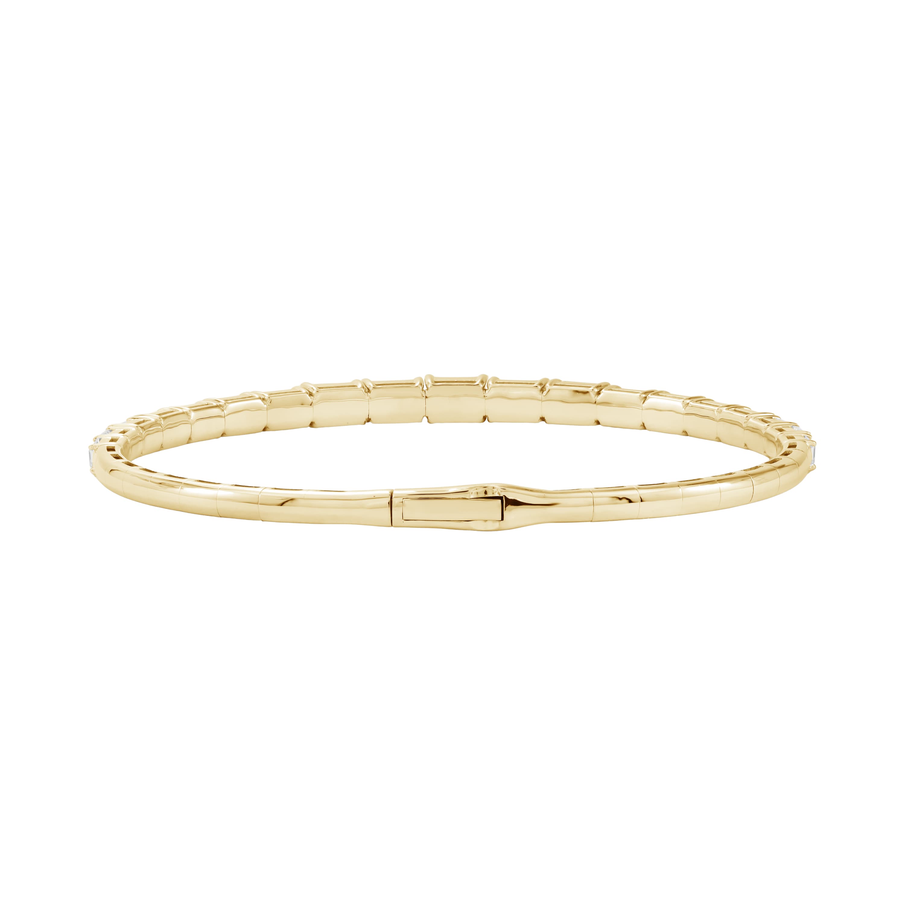 5.5 CTW Graduated Emerald Cut Lab-Grown Diamond Flexible Half Bangle (2 ct. tw.), Angle view in yellow gold