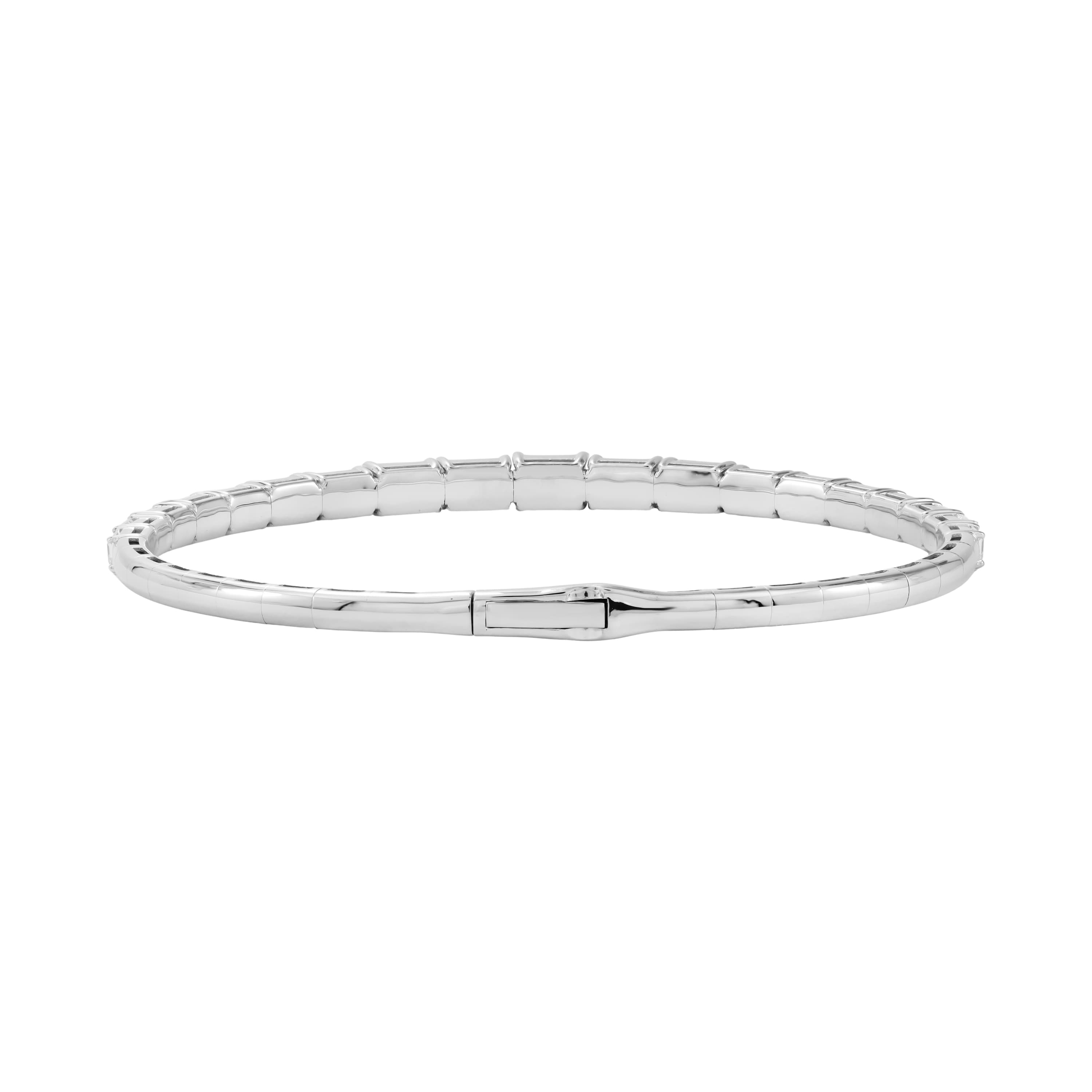 5.5 CTW Graduated Emerald Cut Lab-Grown Diamond Flexible Half Bangle (2 ct. tw.), Angle view in white gold or platinum