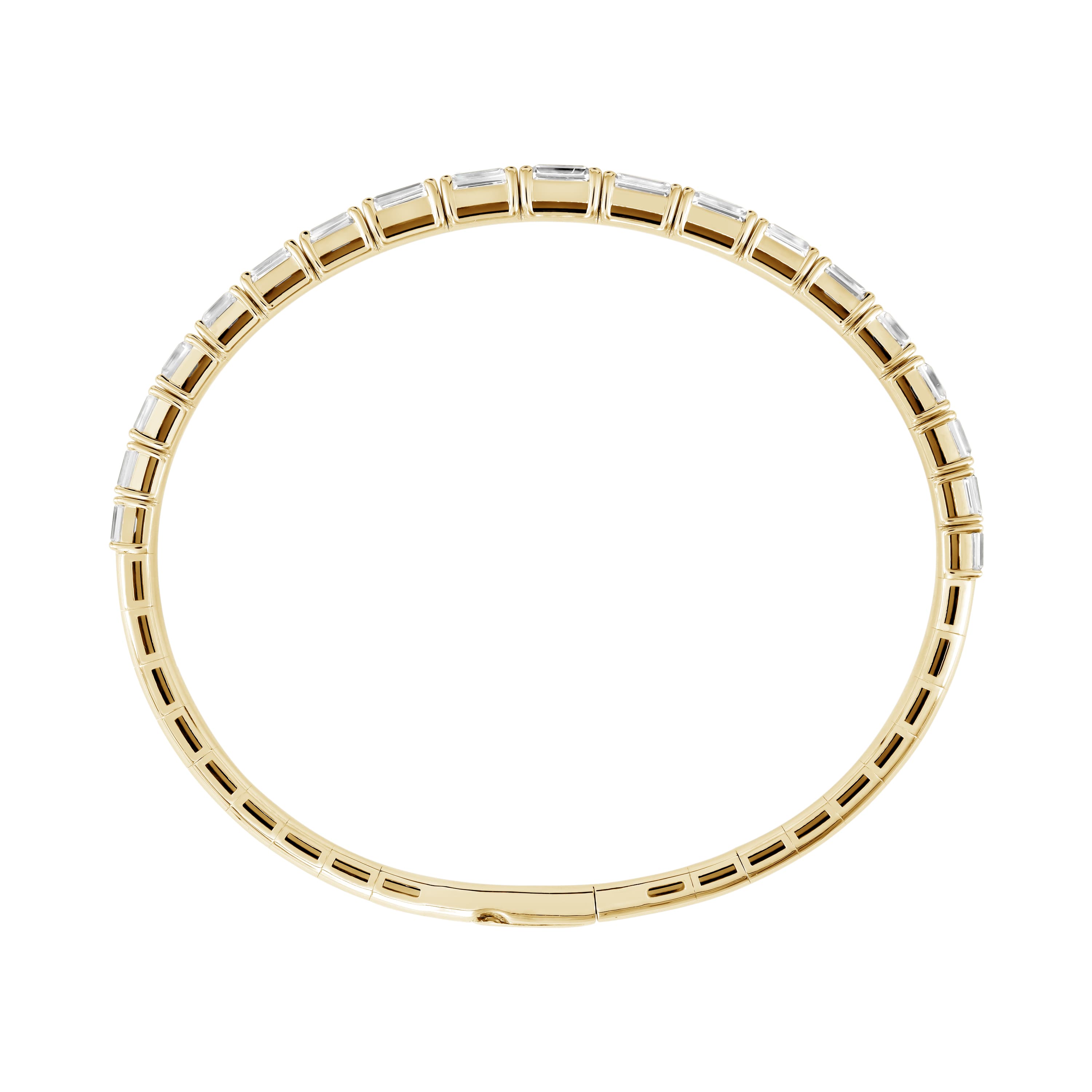 5.5 CTW Graduated Emerald Cut Lab-Grown Diamond Flexible Half Bangle (2 ct. tw.), Side view in yellow gold