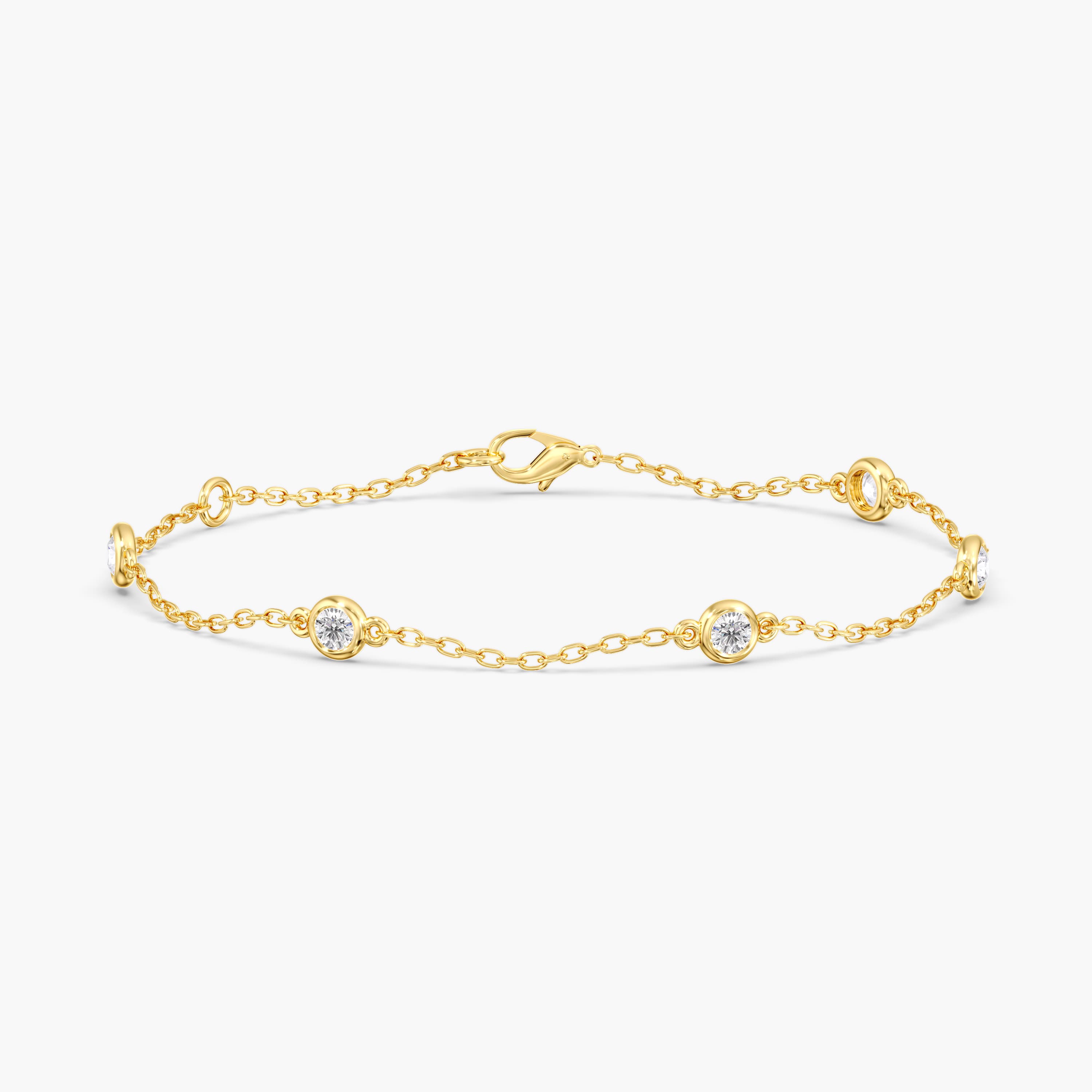 Round Lab Diamond Stationary Bracelet 1/2 Ctw (2 ct. tw.), Front view in yellow gold