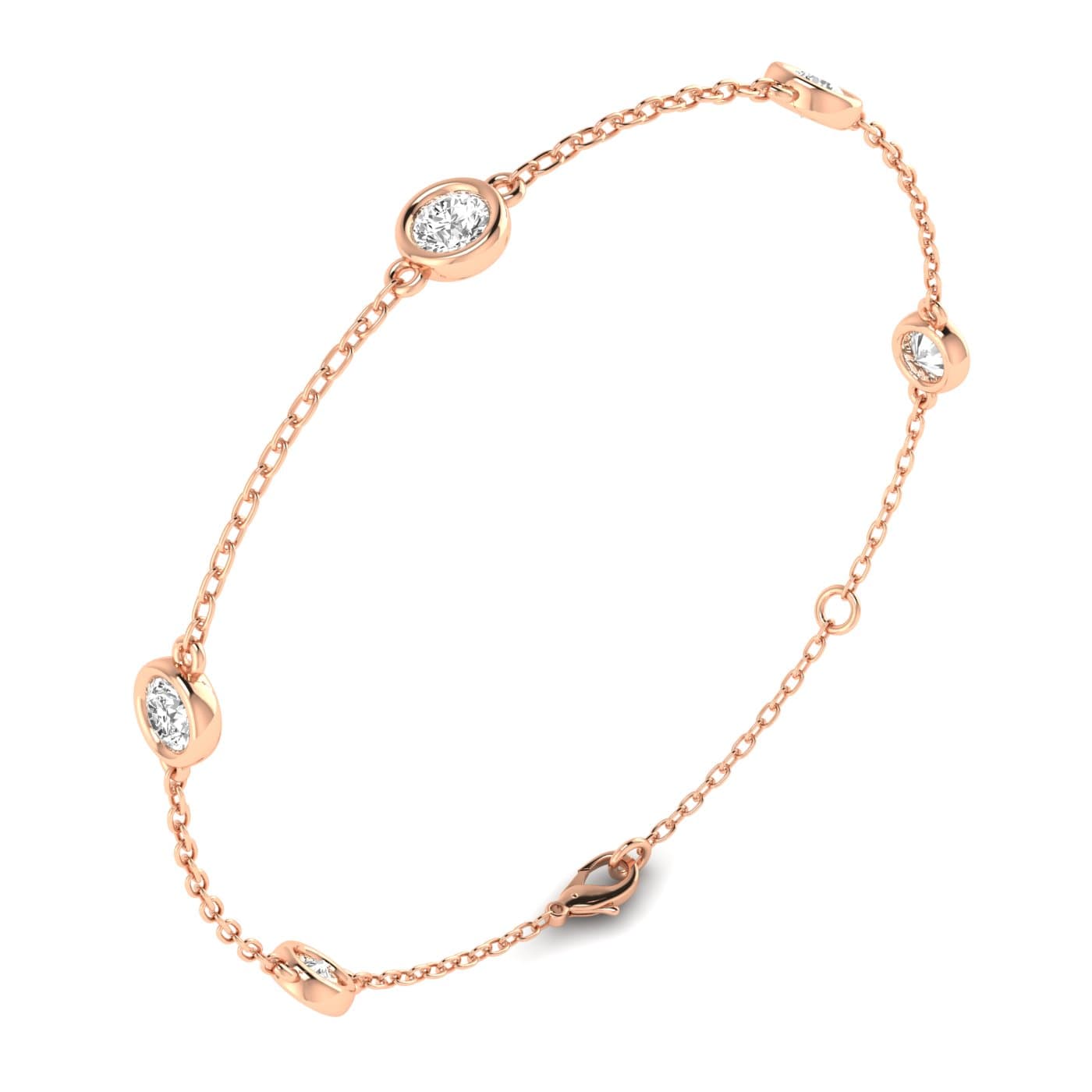 Round Lab Diamond Stationary Bracelet 1 Ctw (1 ct. tw.), Angle view in rose gold