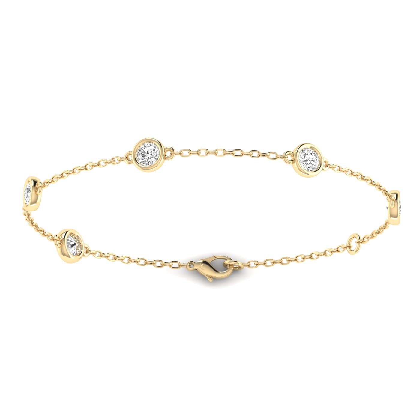 Round Lab Diamond Stationary Bracelet 1 Ctw (1 ct. tw.), On hand view in yellow gold